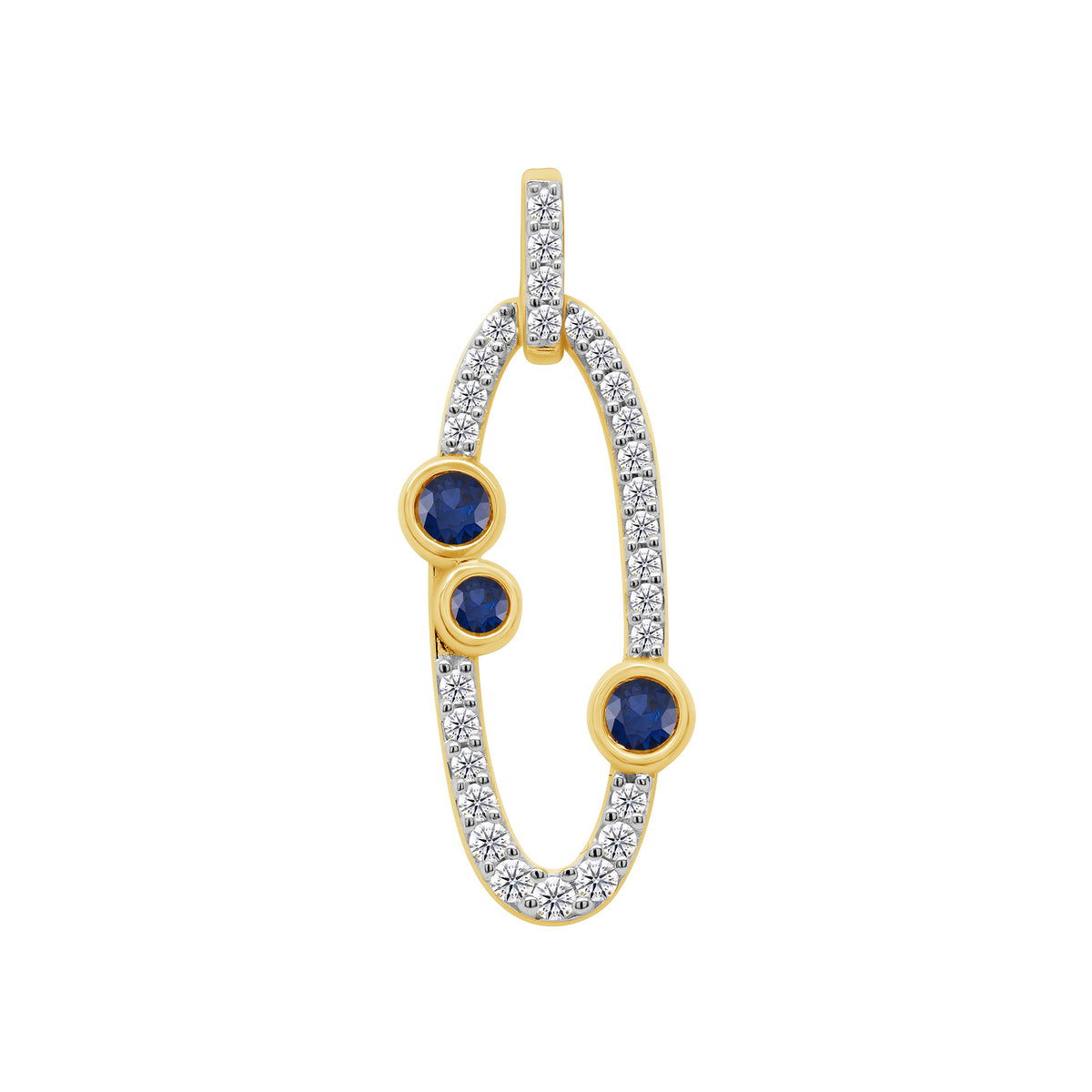 9ct gold sapphire &amp; diamond oval pendant 0.10ct