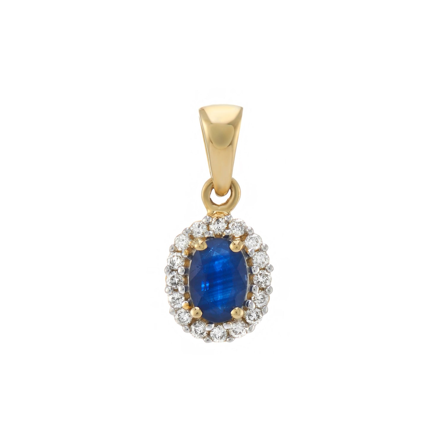 9ct gold 6x4mm oval sapphire & diamond cluster pendant 0.16ct