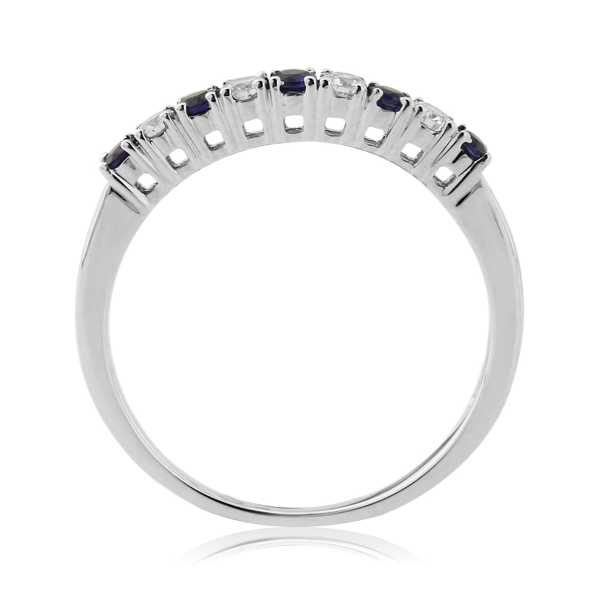 9ct white gold 2mm round sapphire & diamond half eternity ring 0.14ct