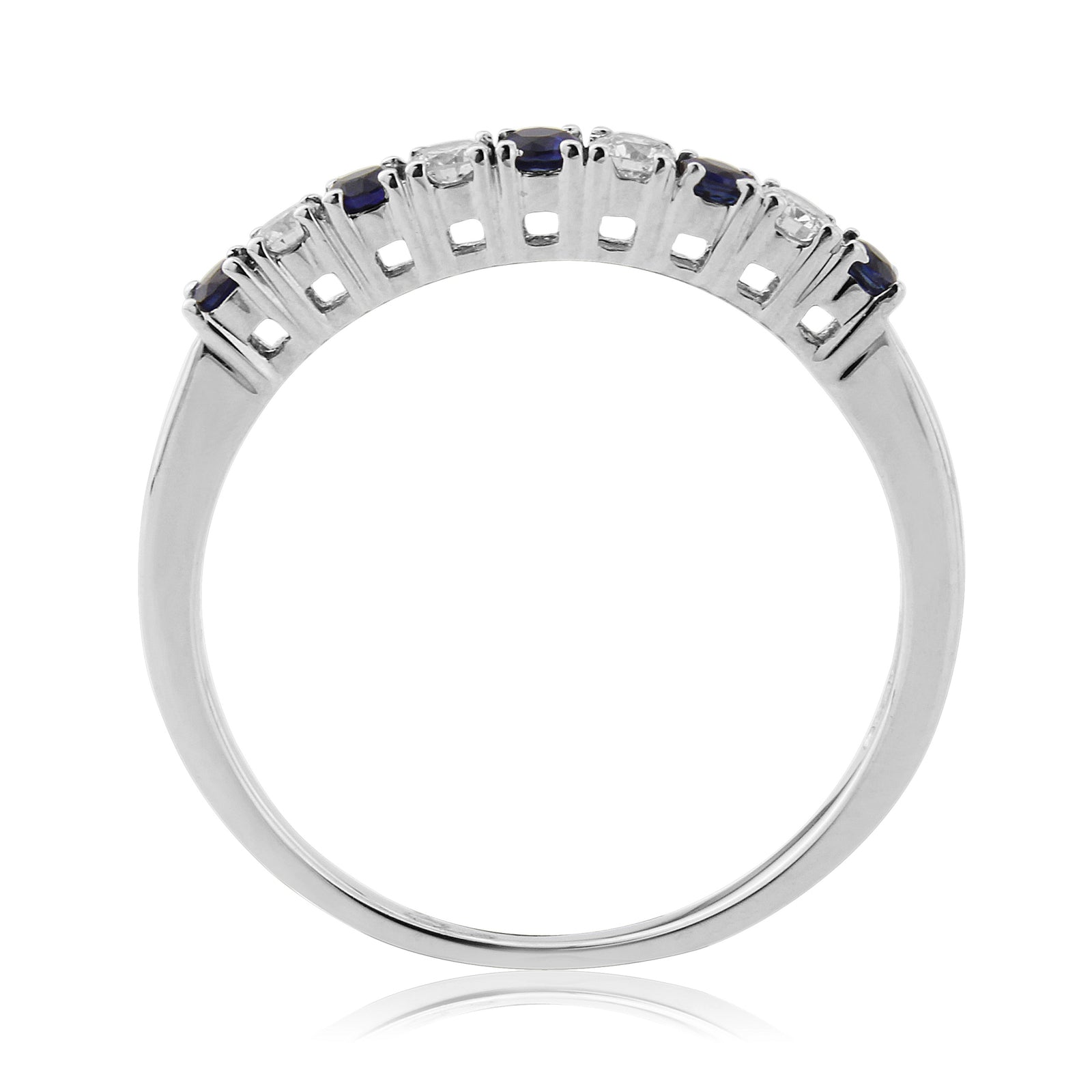 9ct white gold 2mm round sapphire & diamond half eternity ring 0.14ct
