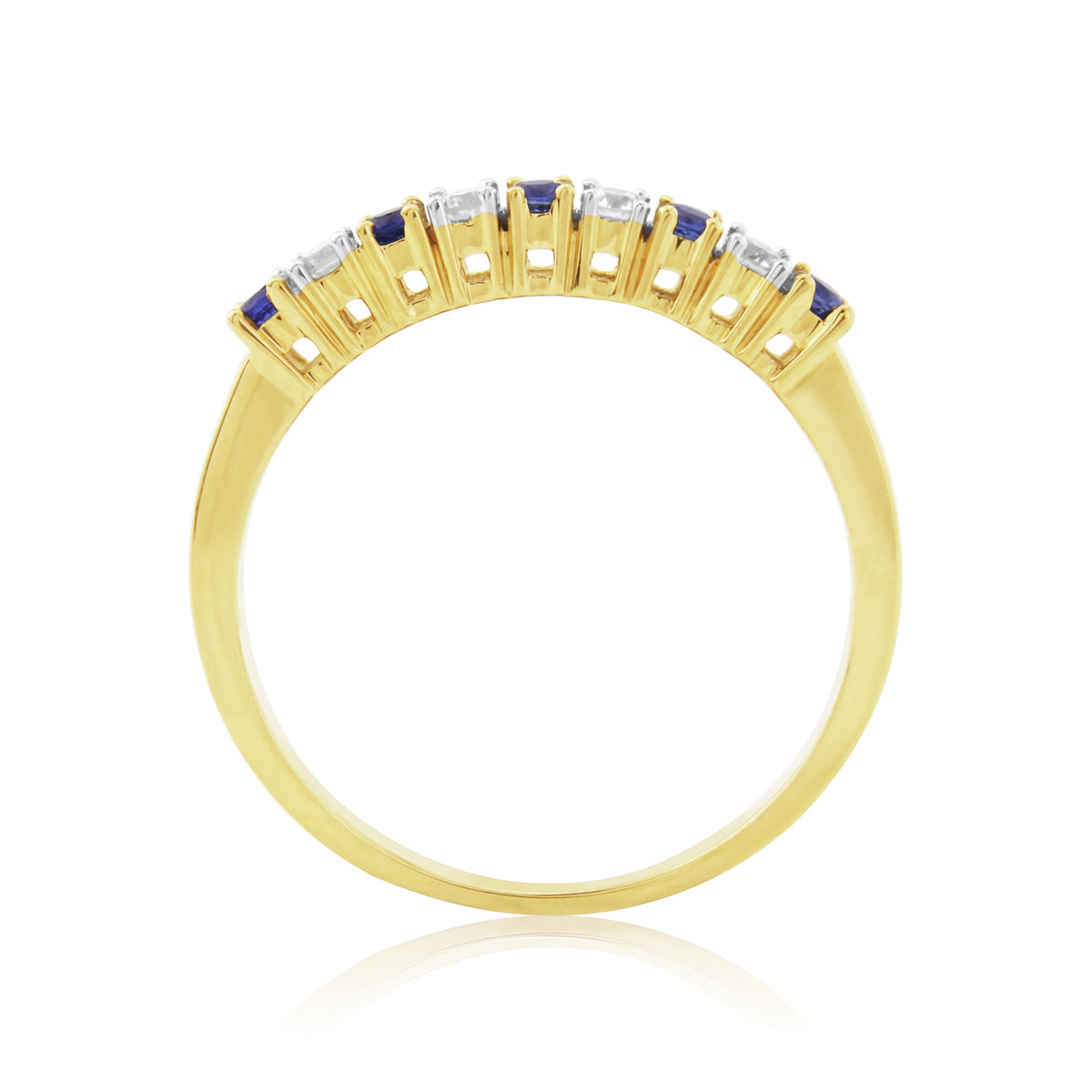9ct gold 2mm round sapphire & diamond half eternity ring 0.14ct