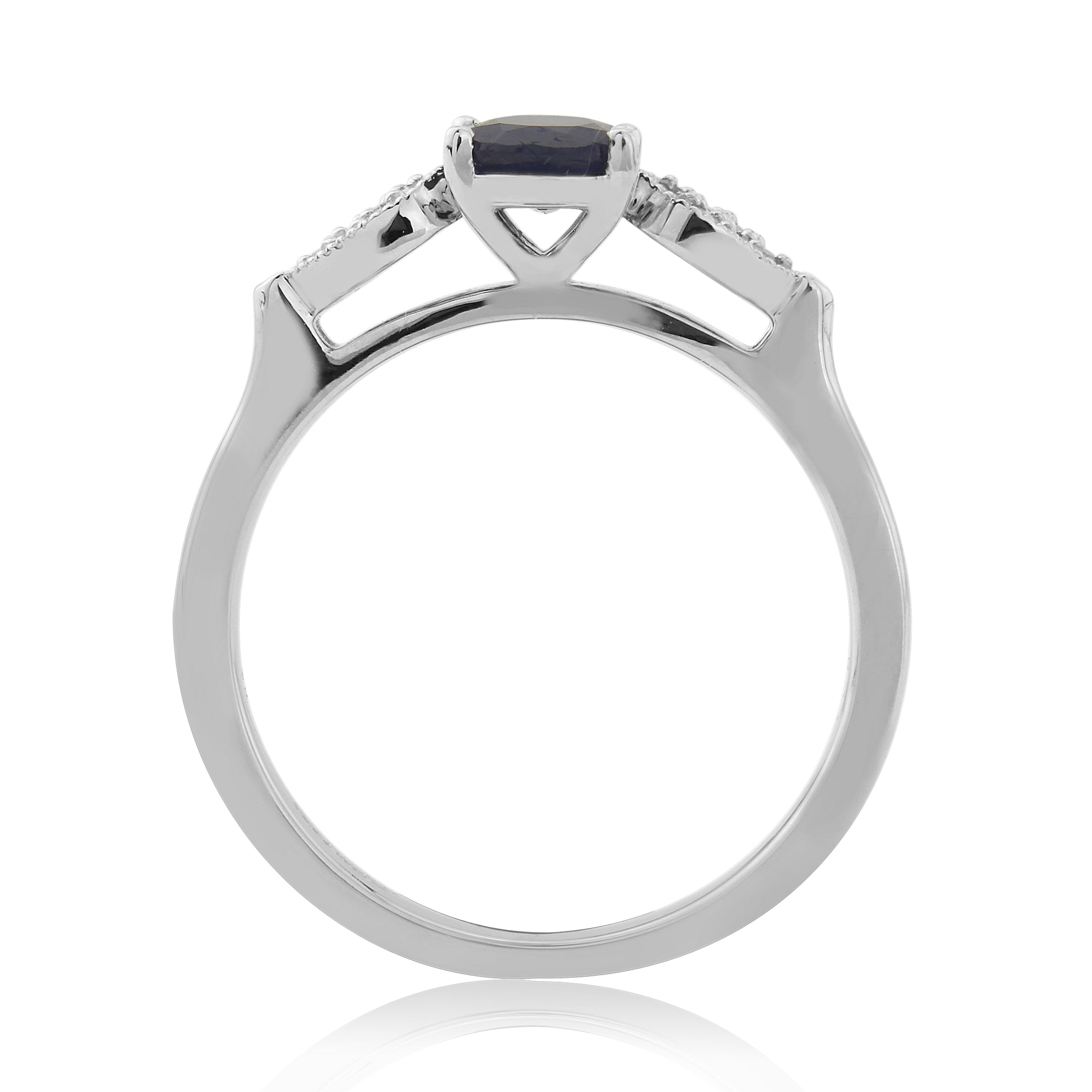 9ct white gold oval 7x5mm sapphire & diamond cluster set shoulder ring 0.22ct