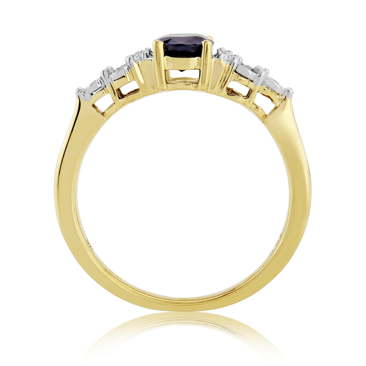 9ct gold 7x5mm oval sapphire & miracle plate diamond ring 0.06ct