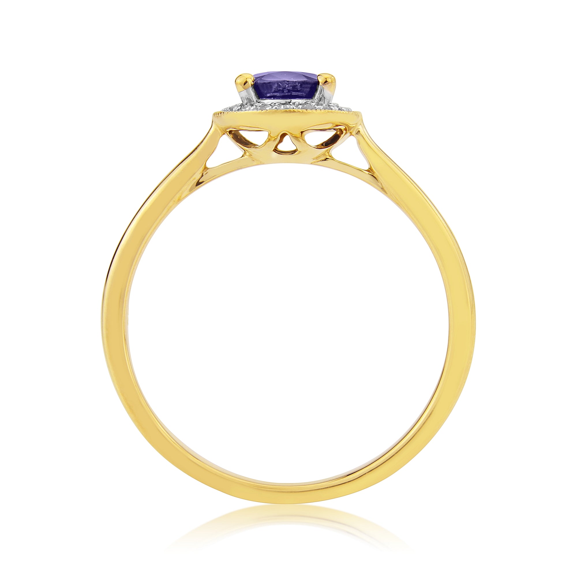 9ct gold 7x5mm oval sapphire & diamond cluster ring 0.07ct
