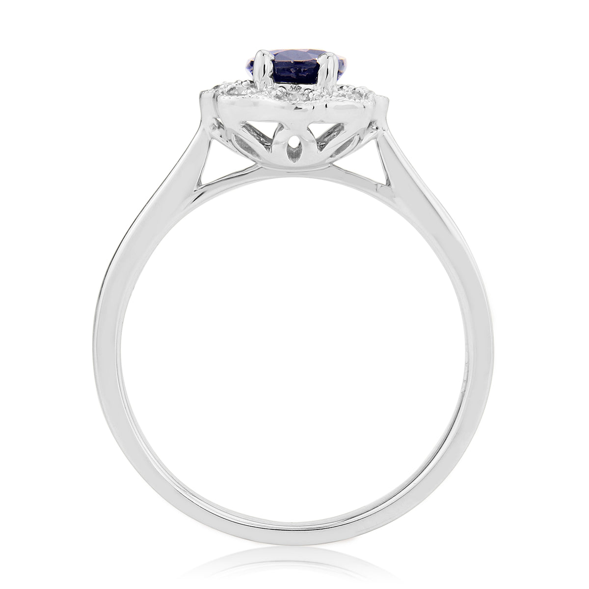 9ct white gold 7x5mm oval sapphire & diamond cluster ring 0.11ct