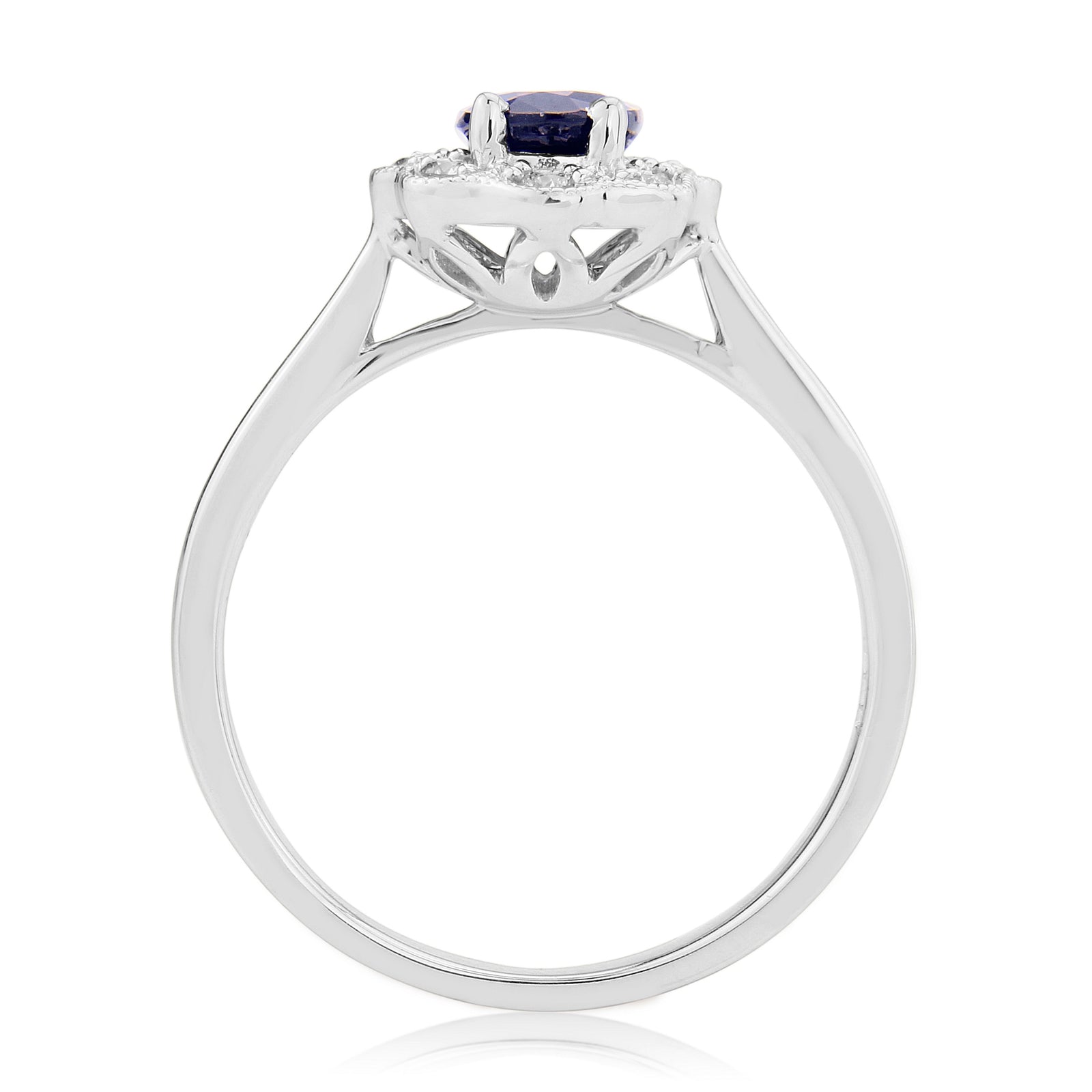 9ct white gold 7x5mm oval sapphire & diamond cluster ring 0.11ct