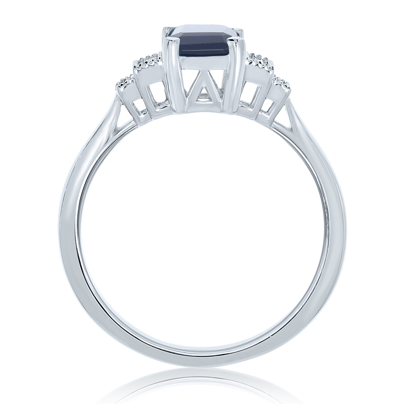 9ct white gold 7x5mm octagon cut ruby & stepped diamond shoulders ring 0.11ct