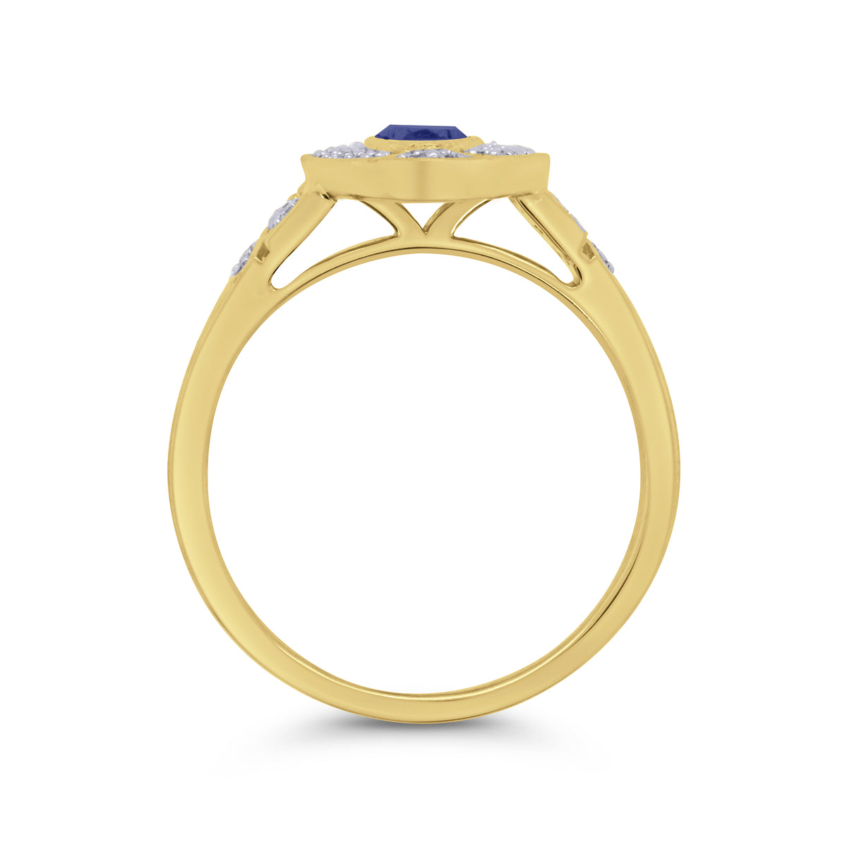 9ct gold 6x4mm oval sapphire & antique style diamond cluster ring 0.18ct