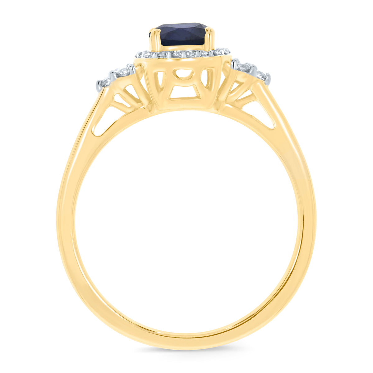 9ct gold 5mm cushion shape sapphire & diamond ring 0.15ct