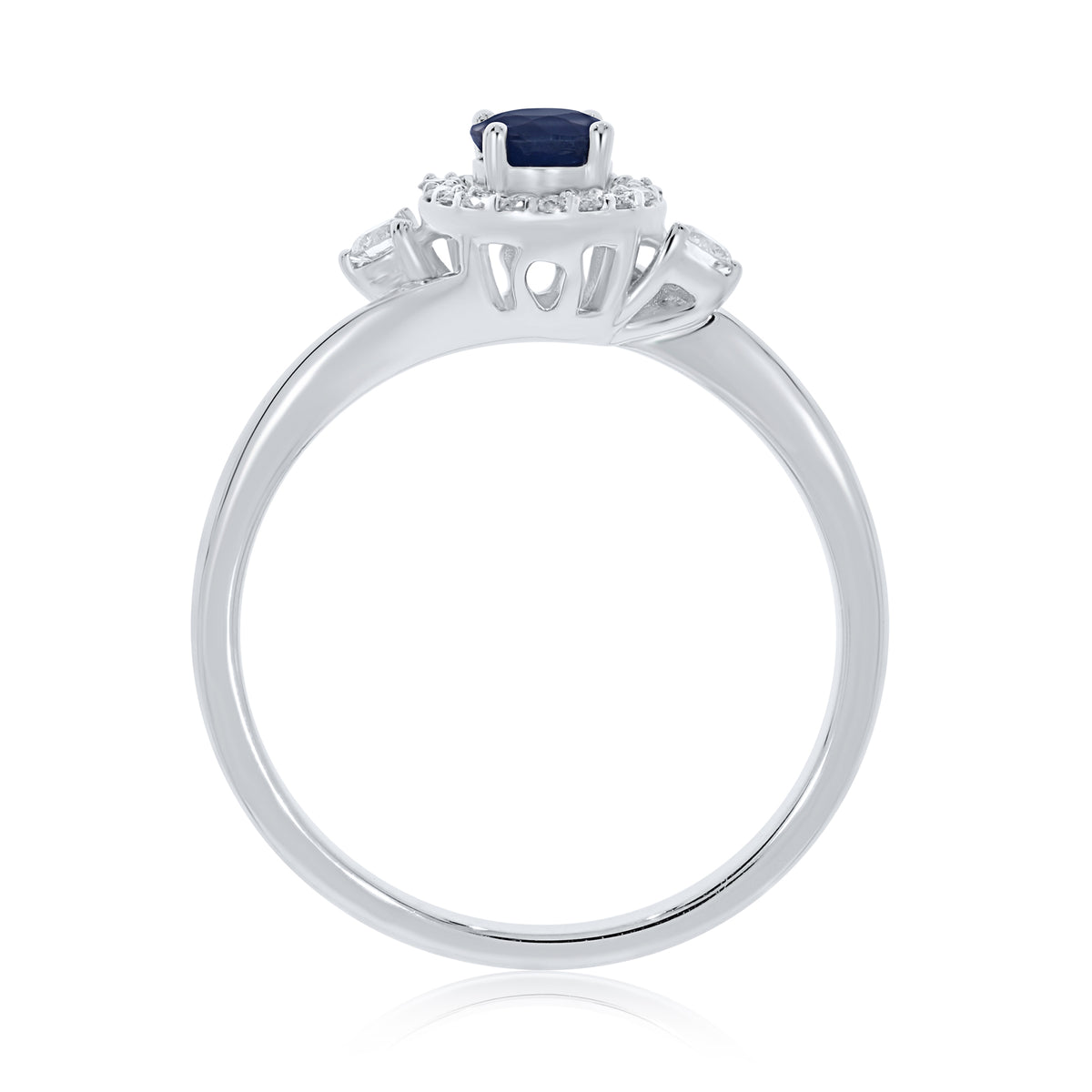 9ct white gold 4mm round sapphire & diamond halo cluster crossover ring 0.15ct