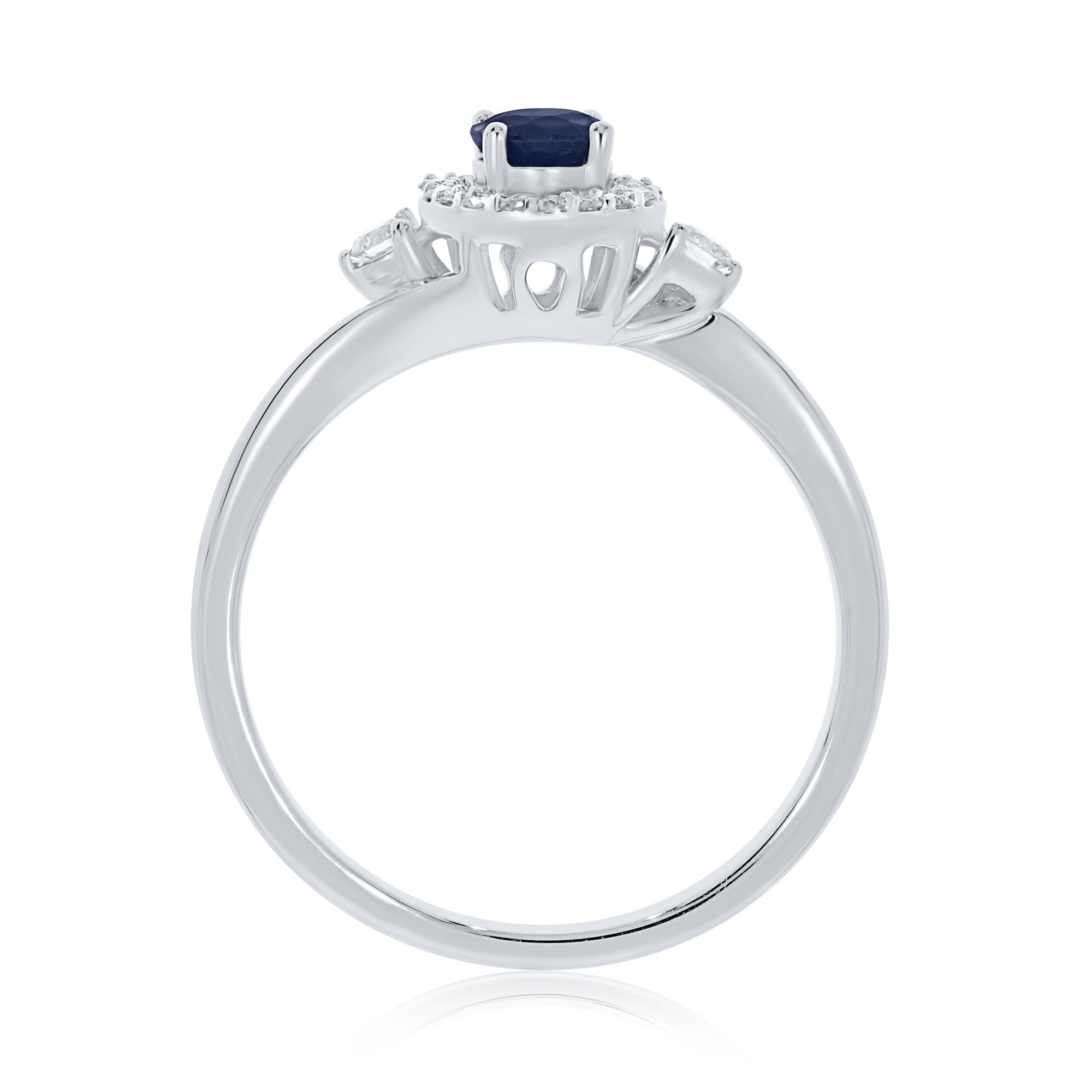 9ct white gold 4mm round sapphire & diamond halo cluster crossover ring 0.15ct