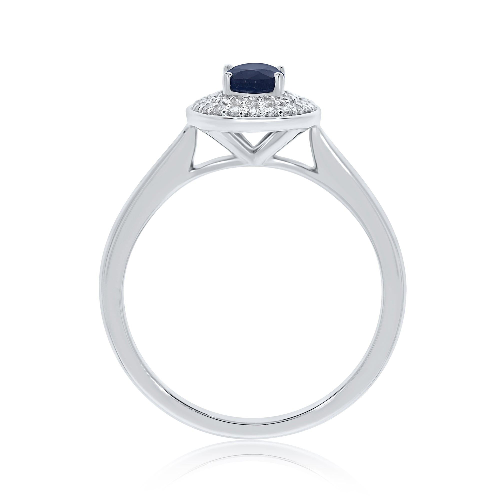9ct white gold 6x4mm oval sapphire & two row diamond cluster ring 0.20ct