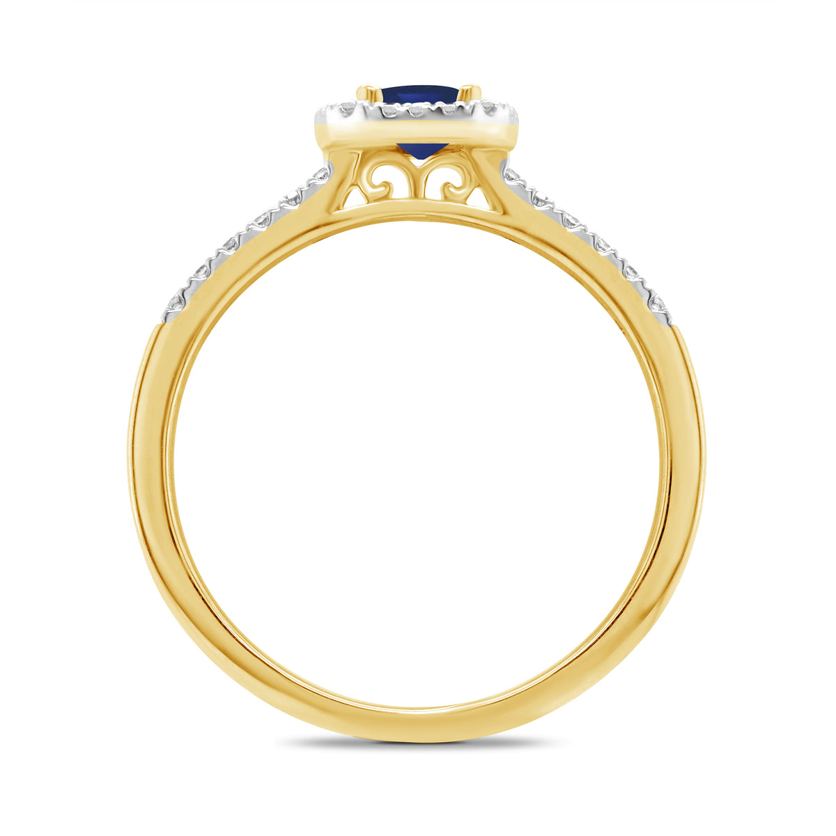 9ct gold 6x4mm octagon sapphire & diamond cluster ring with diamond set shoulders 0.20ct