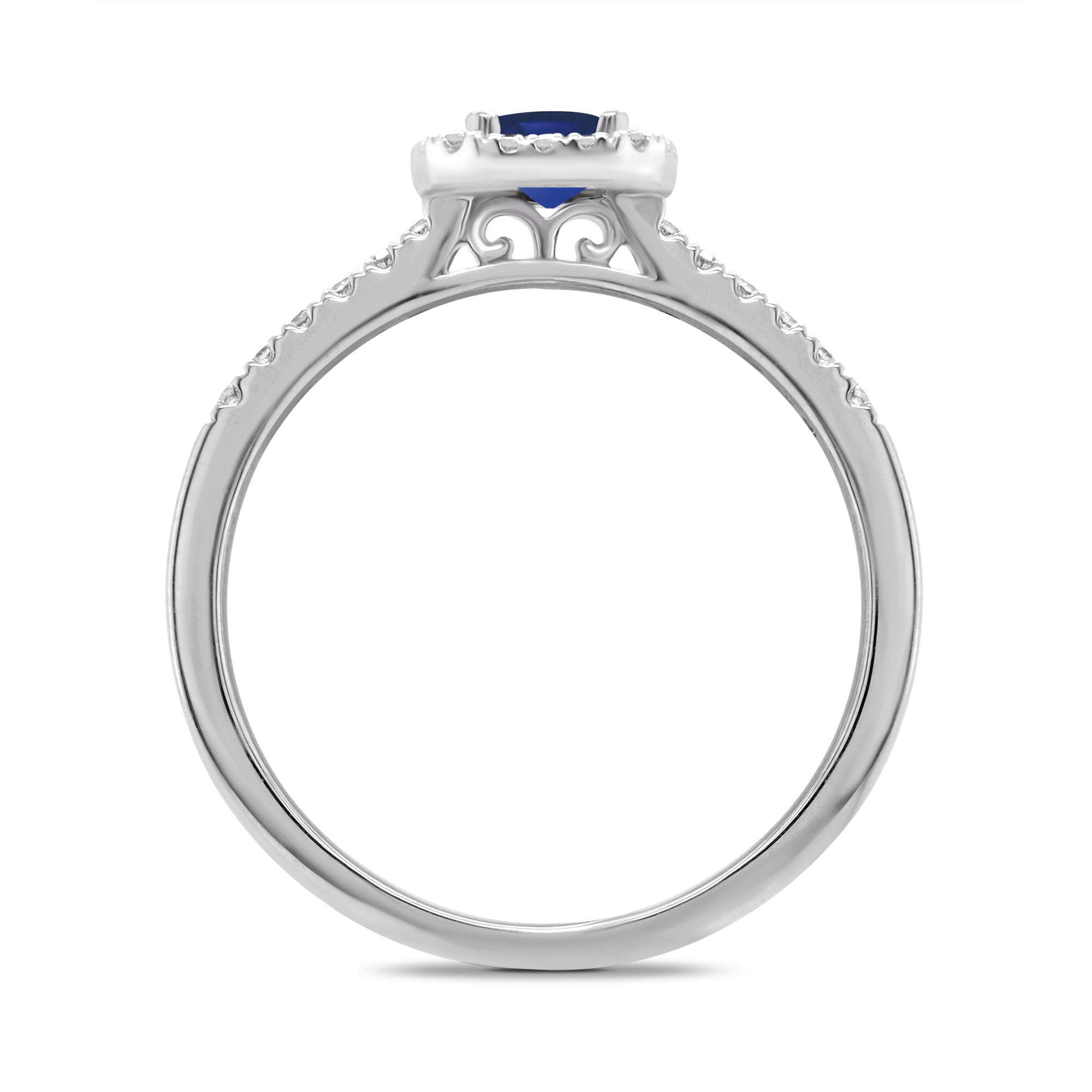 9ct white gold 6x4mm octagon sapphire & diamond cluster ring with diamond set shoulders 0.20ct