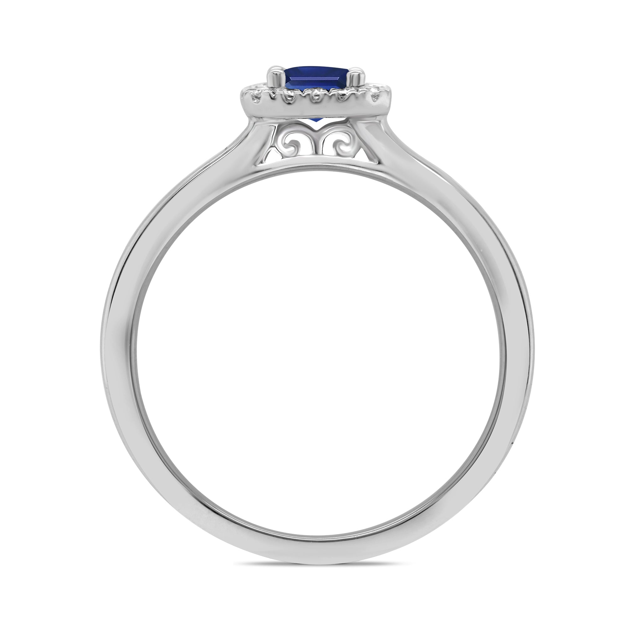 9ct white gold 6x4mm octagon cut sapphire & diamond cluster ring  0.10ct