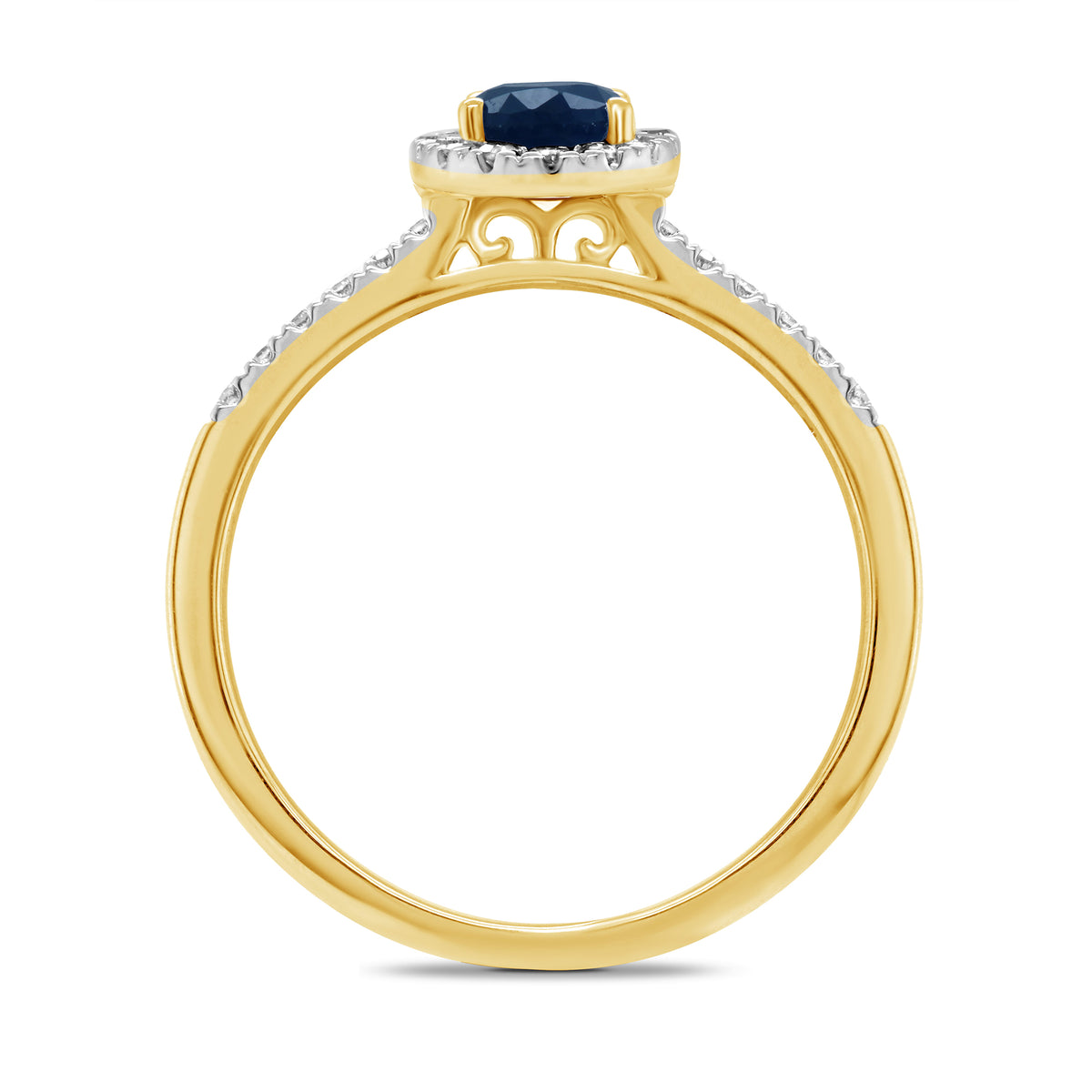 9ct gold 6x4mm oval sapphire & diamond cluster ring with diamond set shoulders 0.20ct
