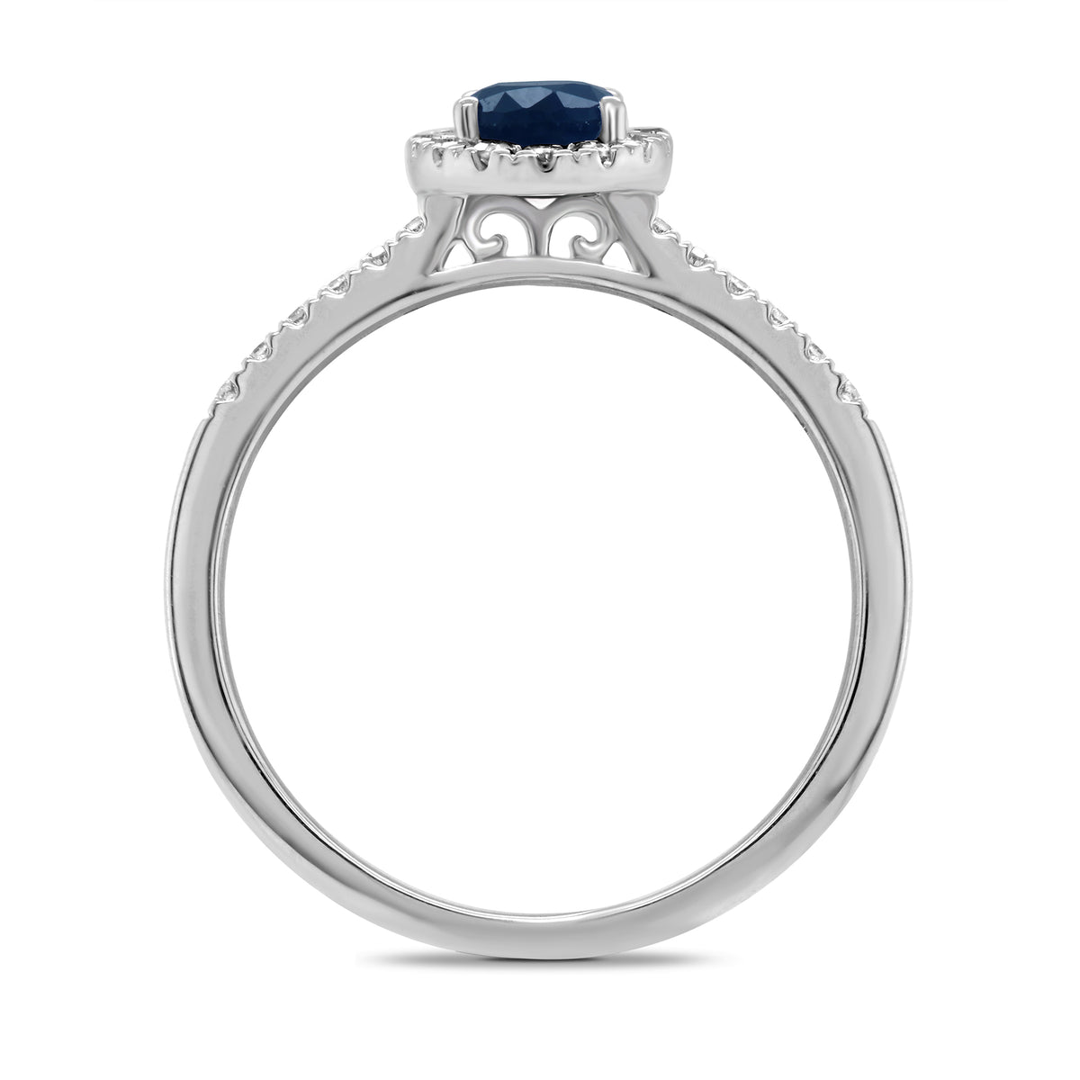 9ct white gold 6x4mm oval sapphire & diamond cluster ring with diamond set shoulders 0.20ct