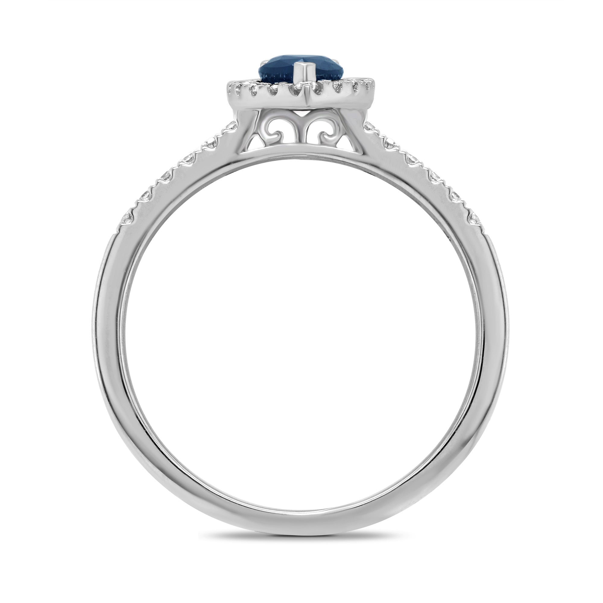 9ct white gold 6x4mm pear shape sapphire & diamond cluster ring with diamond set shoulders 0.20ct