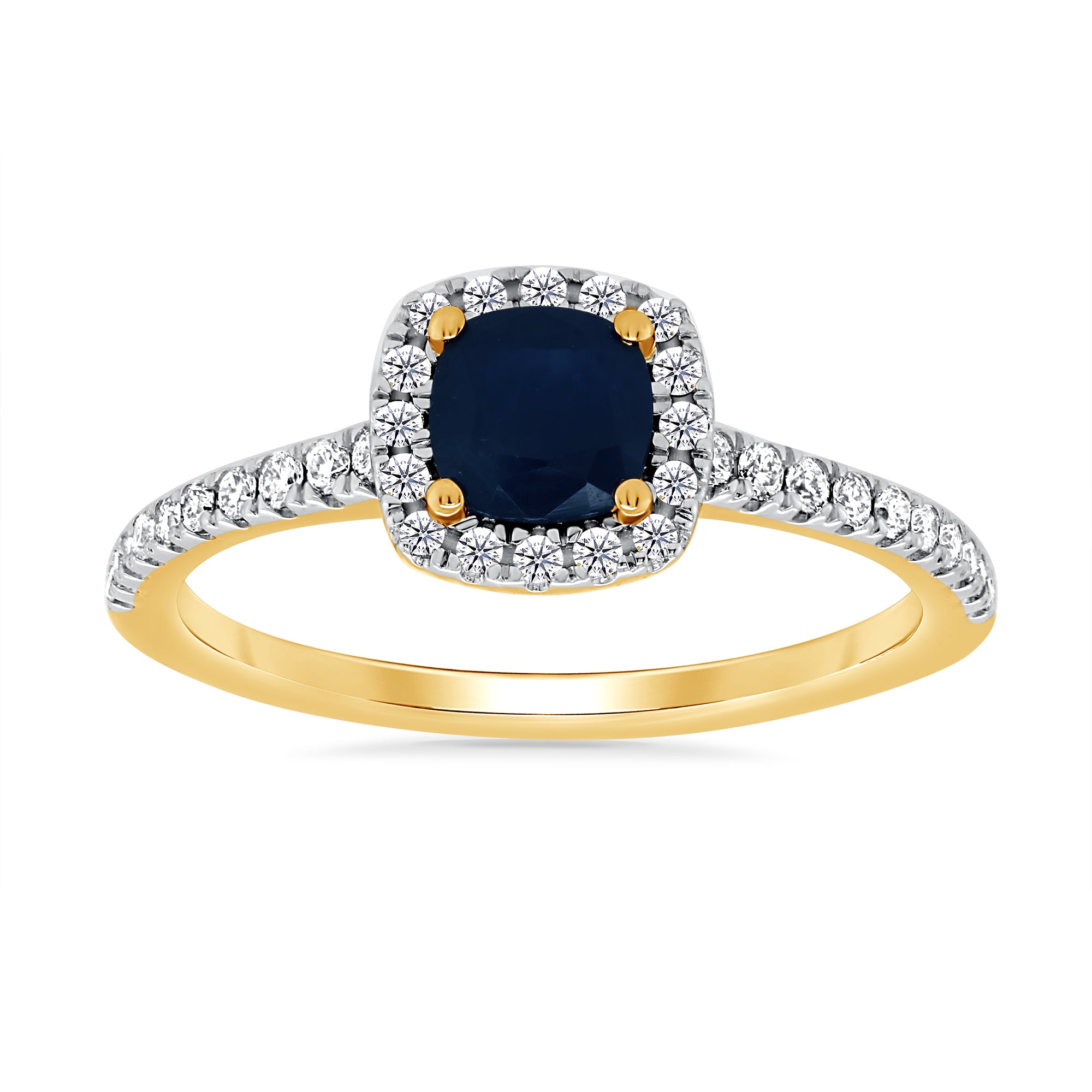 9ct gold 5mm cushion shape sapphire & diamond cluster ring 0.25ct