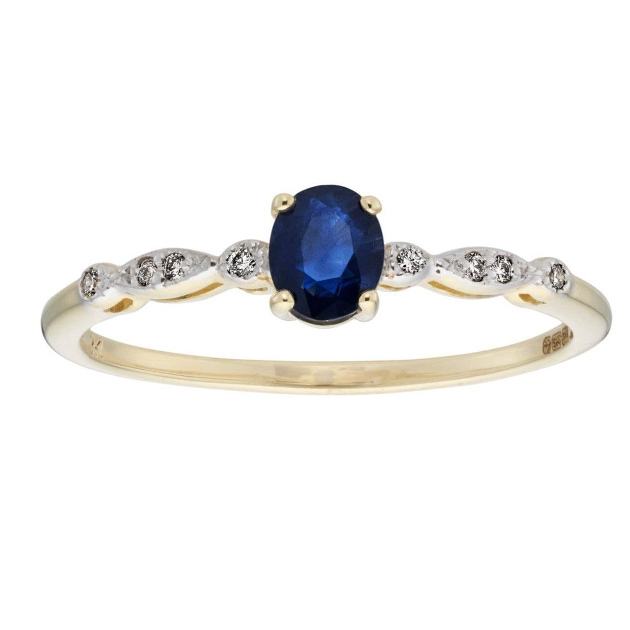 9ct gold 5x4mm oval sapphire & diamond ring 0.04ct