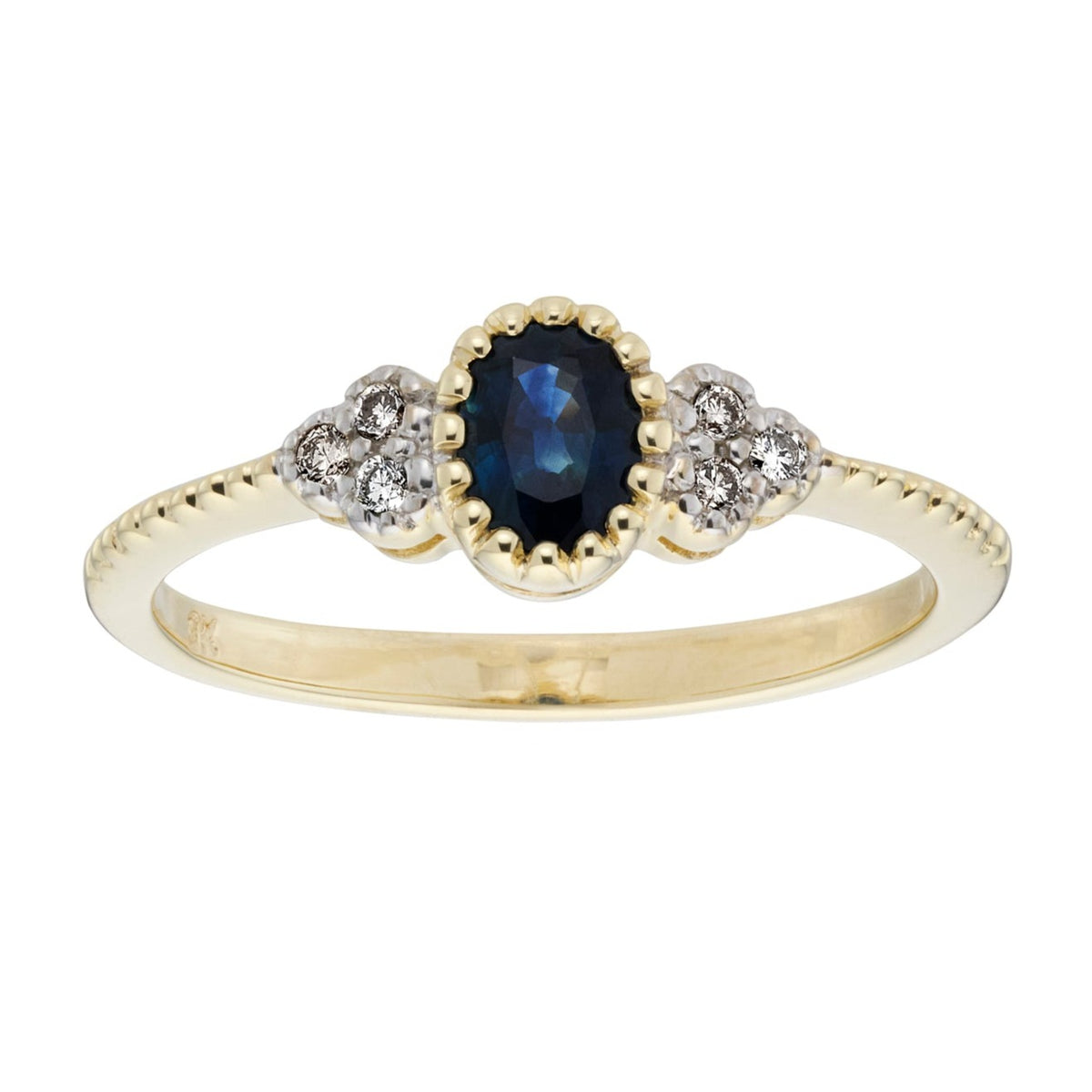 9ct gold 5x4mm oval sapphire &amp; diamond ring 0.07ct