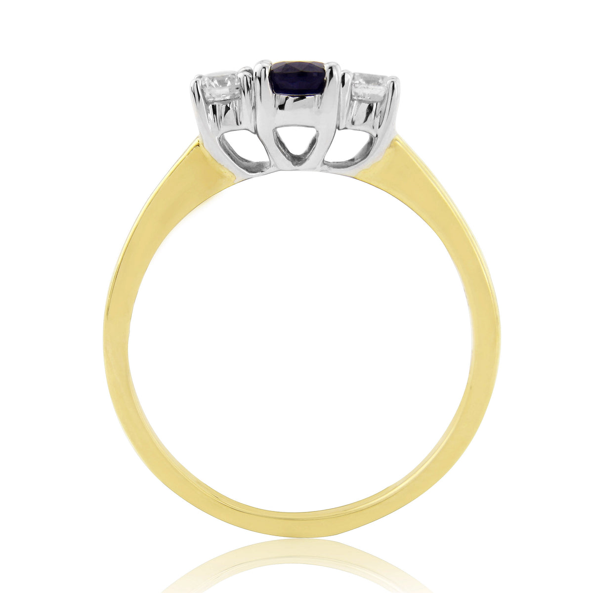 9ct gold 6x4mm oval sapphire & diamond three stone ring 0.24ct