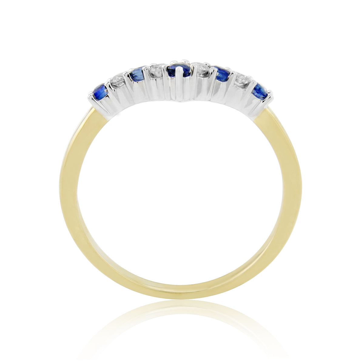 9ct gold 2mm round sapphire & diamond wishbone ring 0.11ct