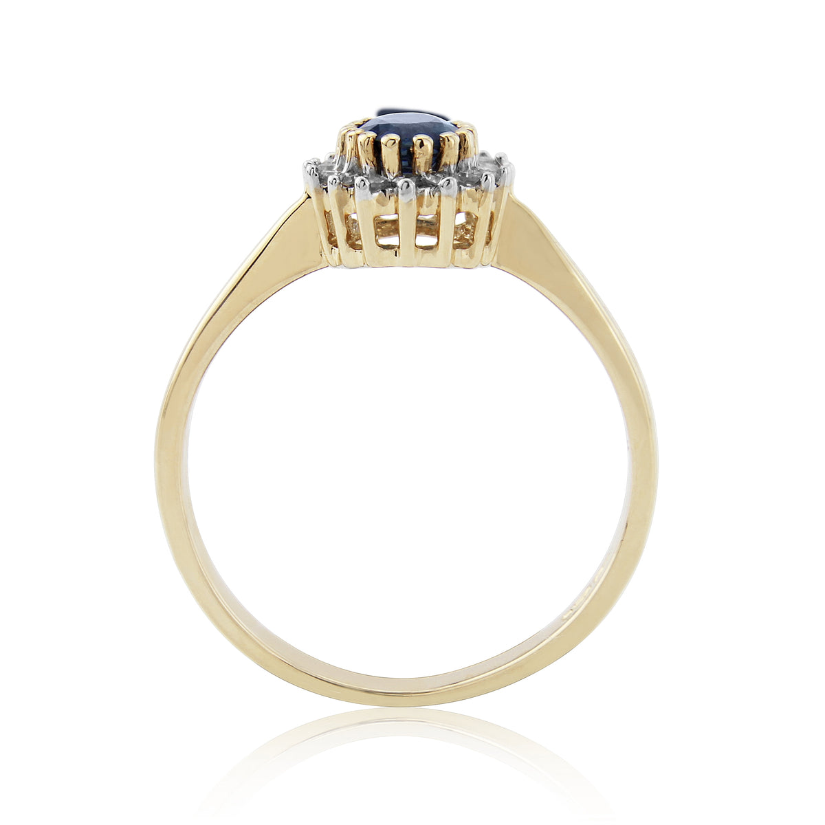 9ct gold 6x4mm oval sapphire & diamond cluster ring 0.12ct