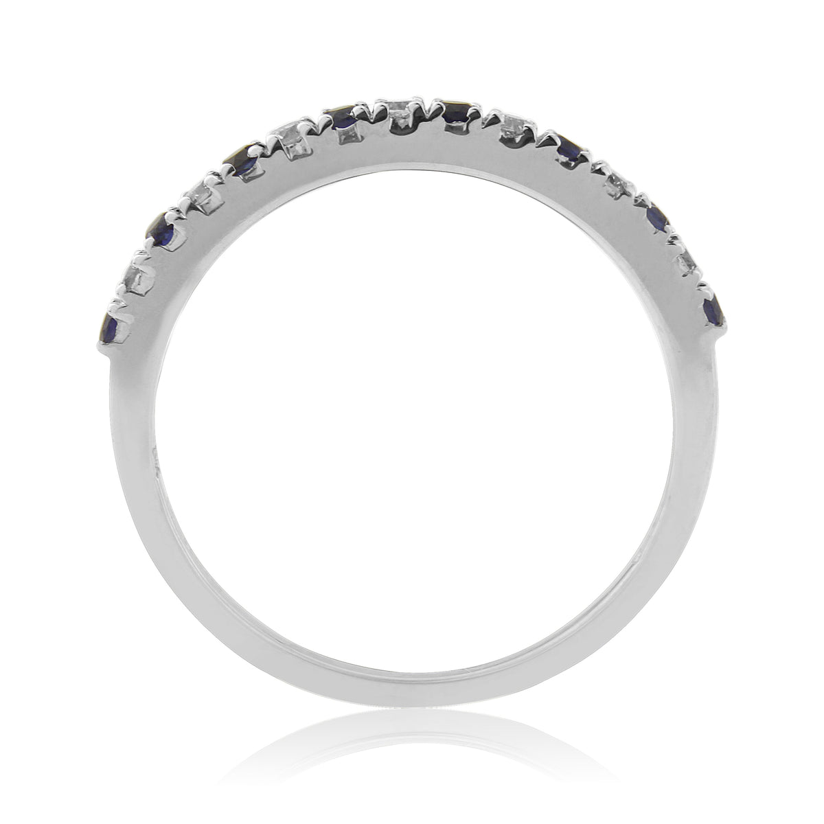 9ct white gold 1.50mm round sapphire & diamond half et ring 0.12ct