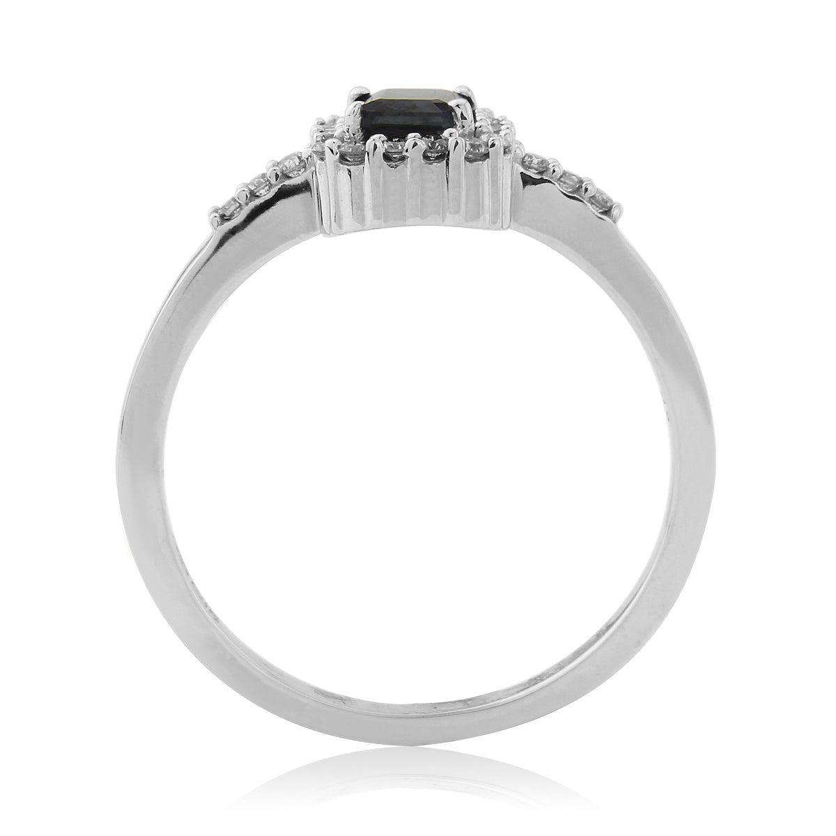 9ct gold 6x4mm octagon cut sapphire & diamond cluster ring 0.19ct