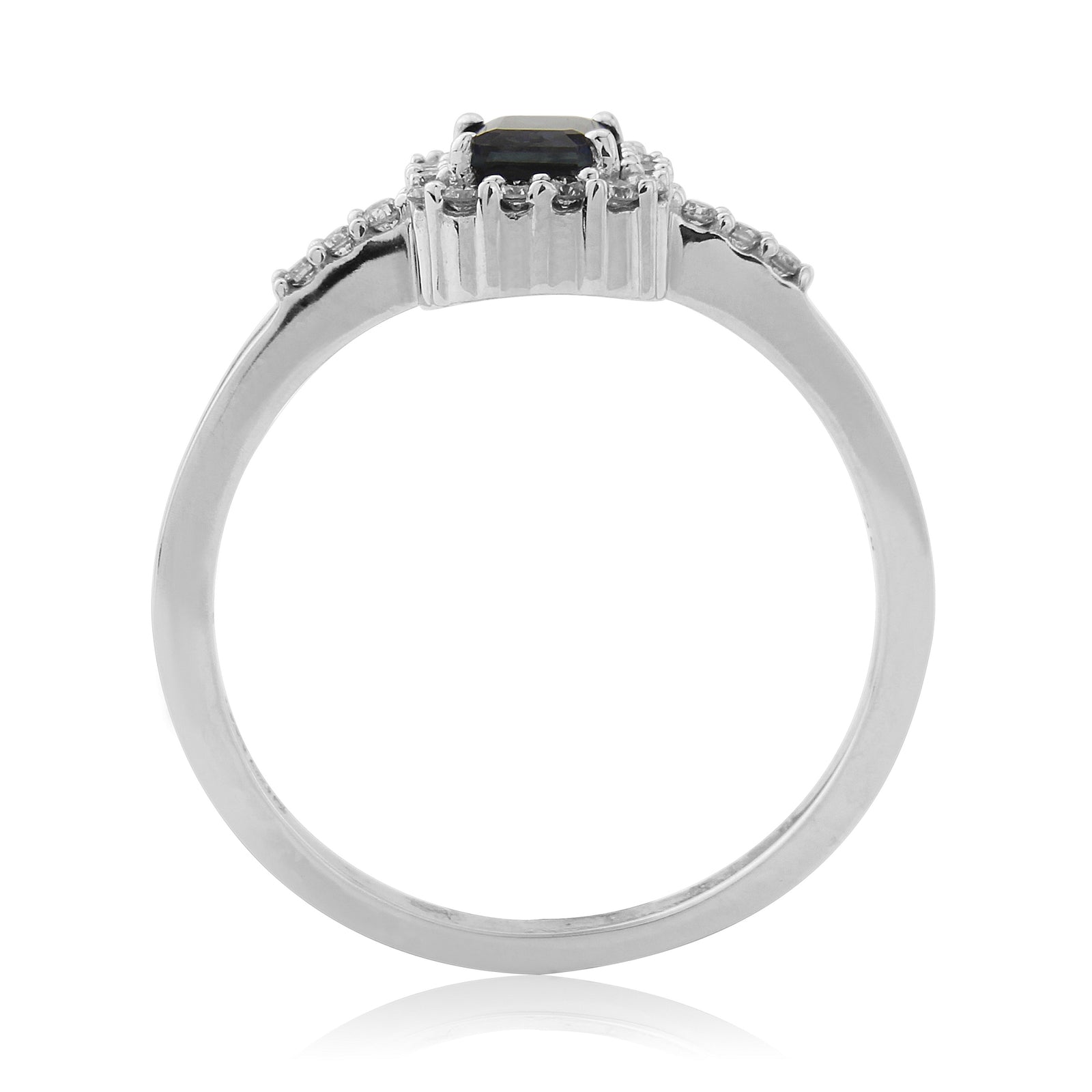 9ct gold 6x4mm octagon cut sapphire & diamond cluster ring 0.19ct