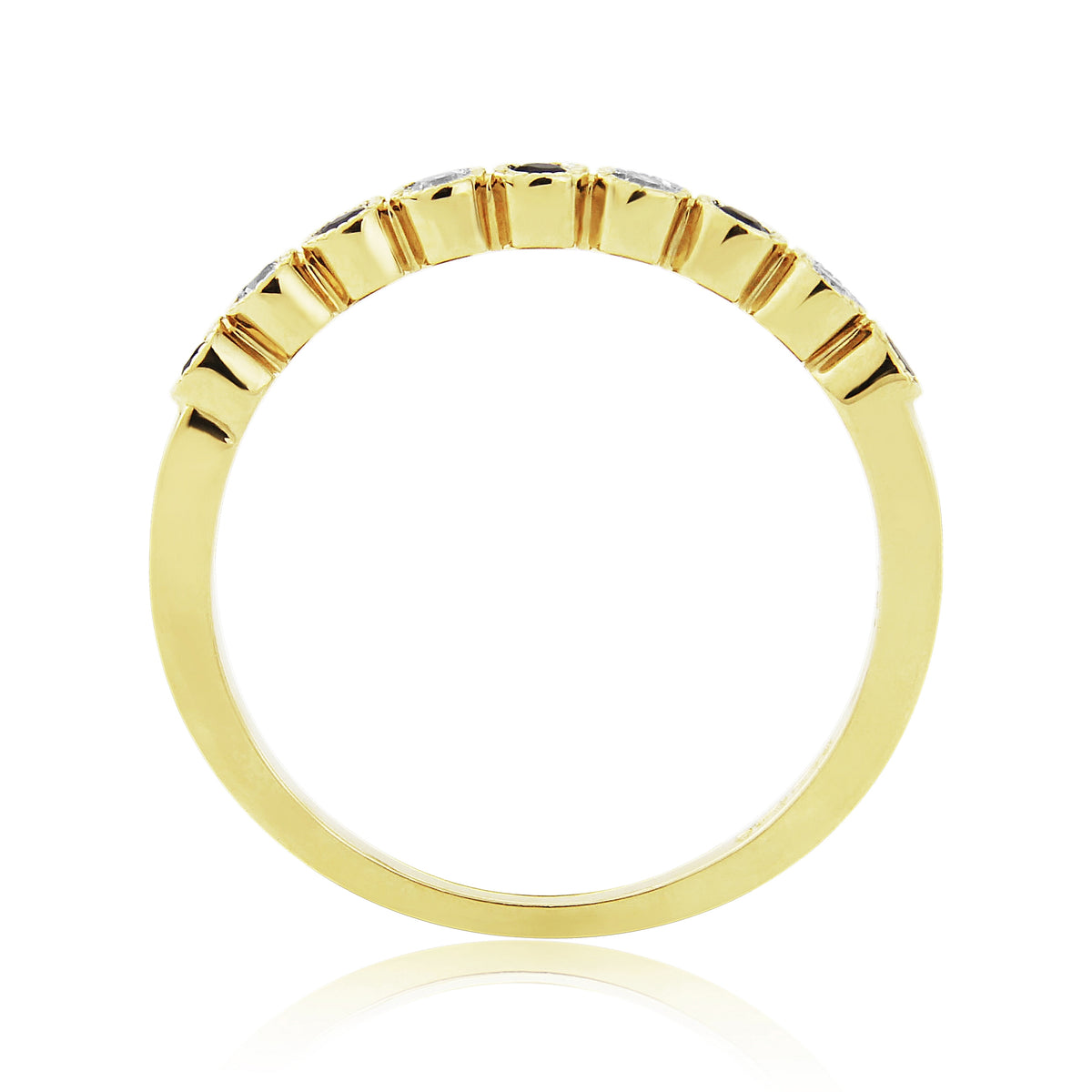 9ct gold 2.00mm sapphire & diamond millgrain edge set half et ring 0.08ct