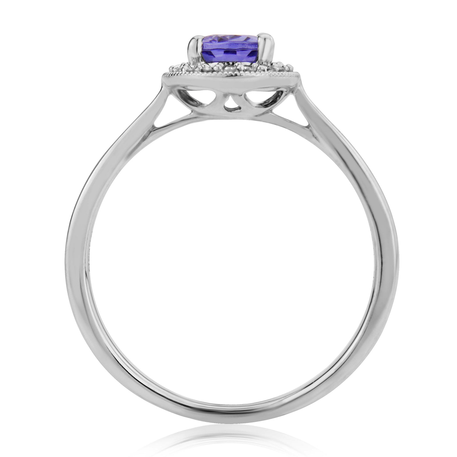 9ct white gold 7x5mm oval tanzanite & diamond cluster ring 0.06ct