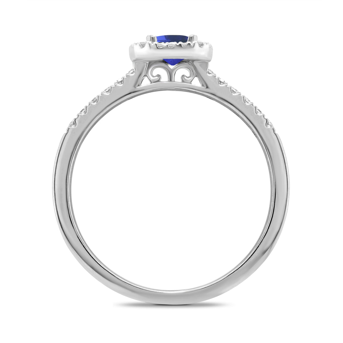 9ct white gold 6x4mm octagon tanzanite & diamond cluster ring with diamond set shoulders 0.20ct