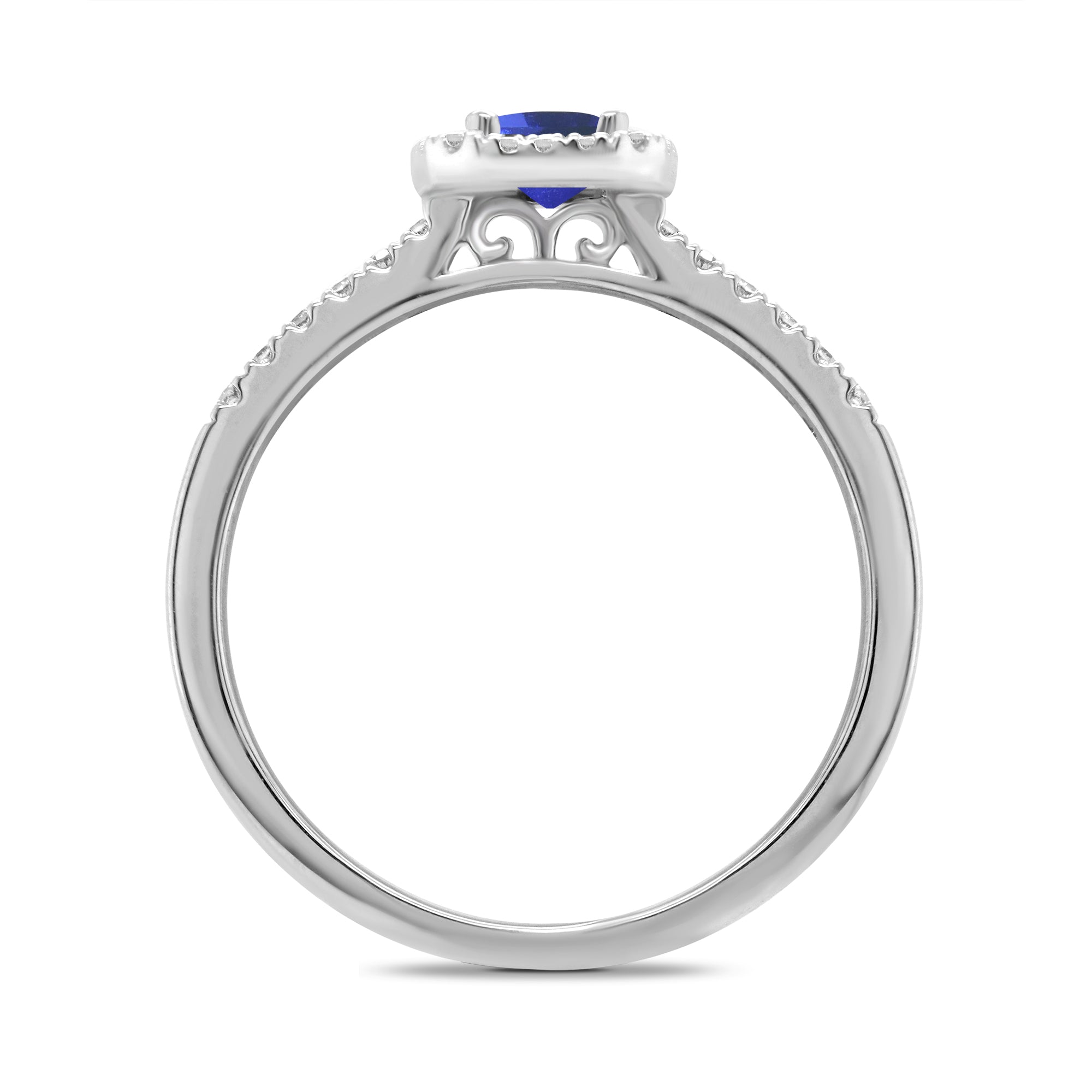 9ct white gold 6x4mm octagon tanzanite & diamond cluster ring with diamond set shoulders 0.20ct