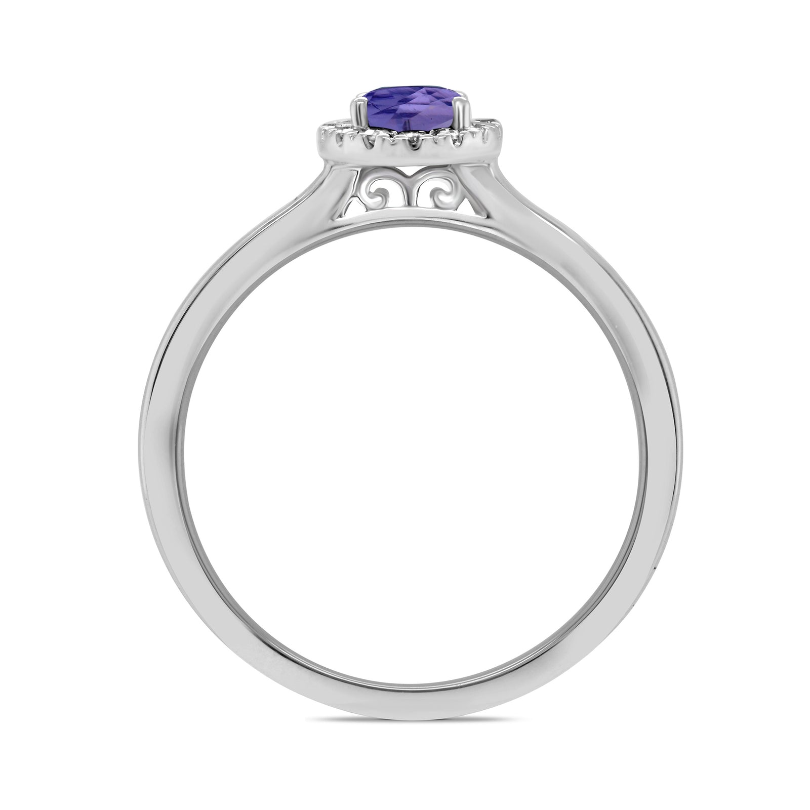 9ct white gold 6x4mm oval tanzanite & diamond cluster ring  0.10ct