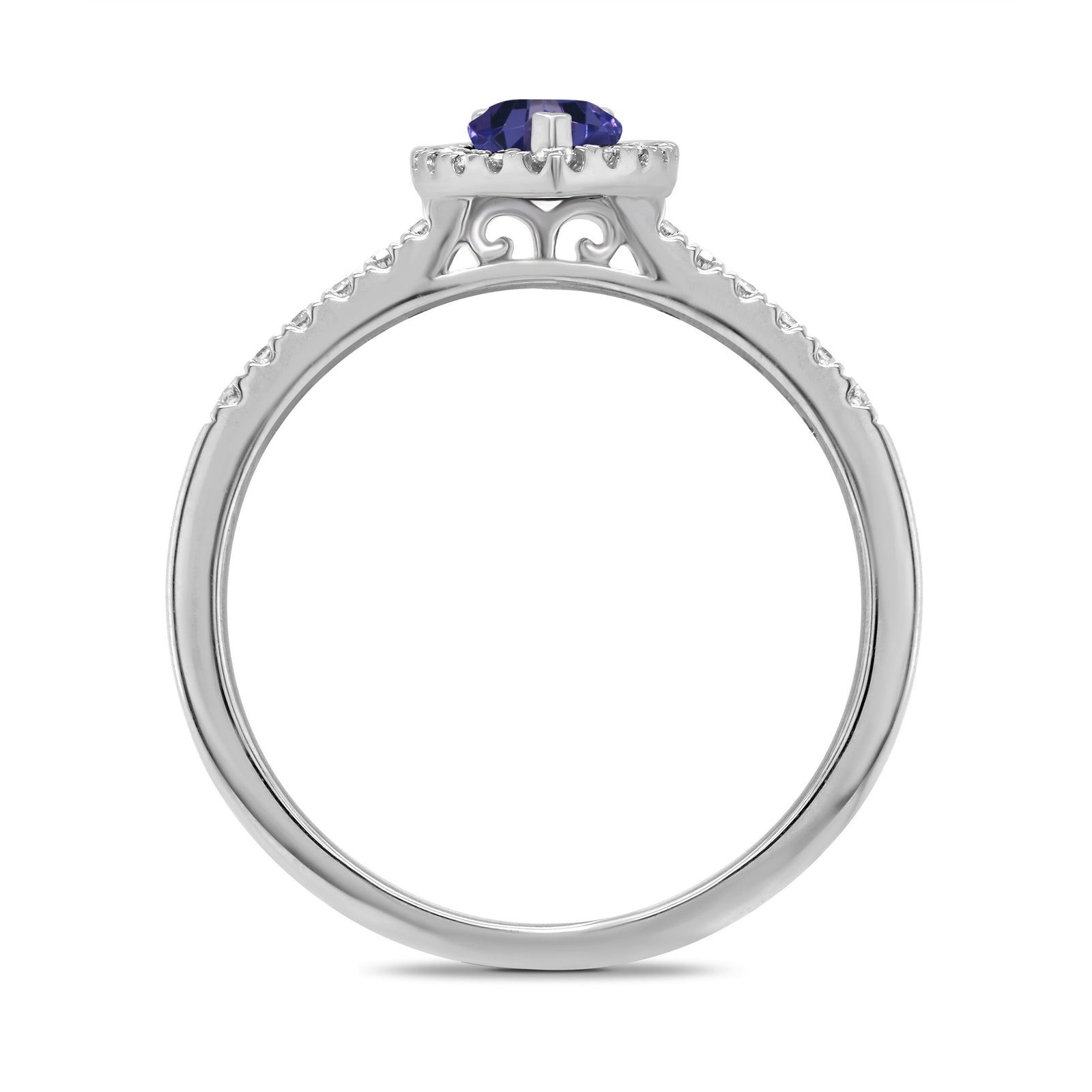 9ct white gold 6x4mm pear shape tanzanite & diamond cluster ring with diamond set shoulders 0.20ct