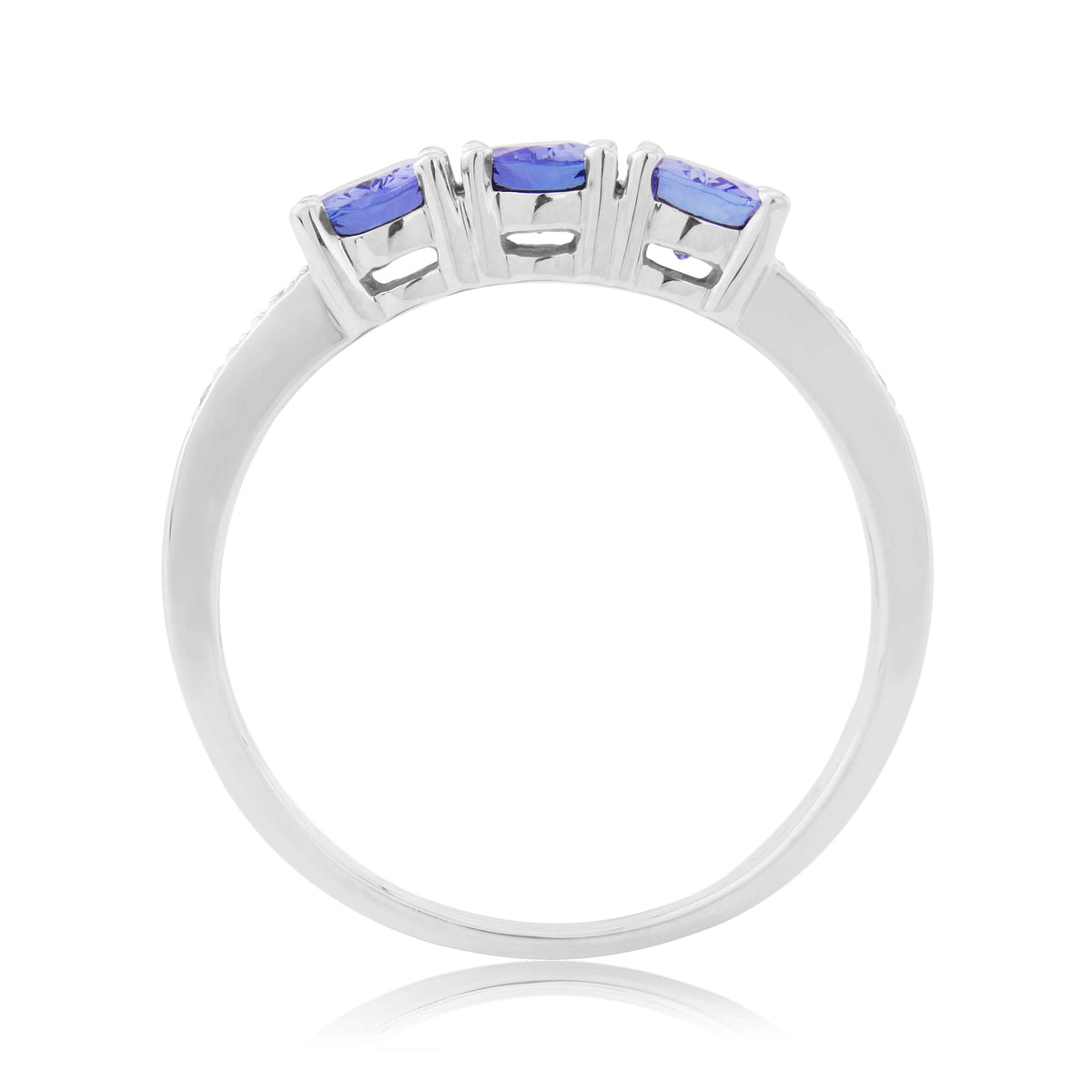 9ct white gold triple 5x4mm oval tanzanite & diamond ring 0.06ct