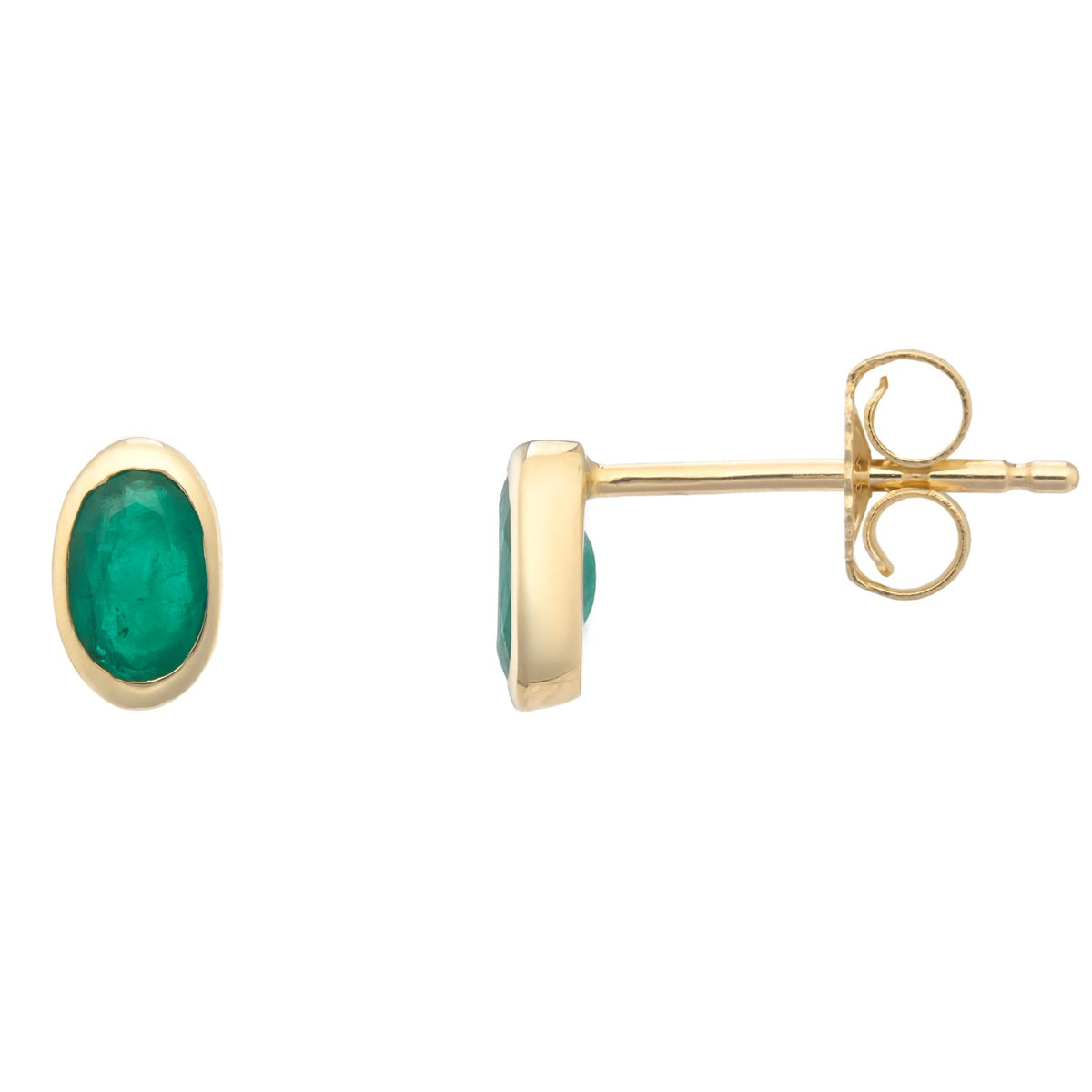 9ct gold 5x3mm oval rubover emerald stud earrings