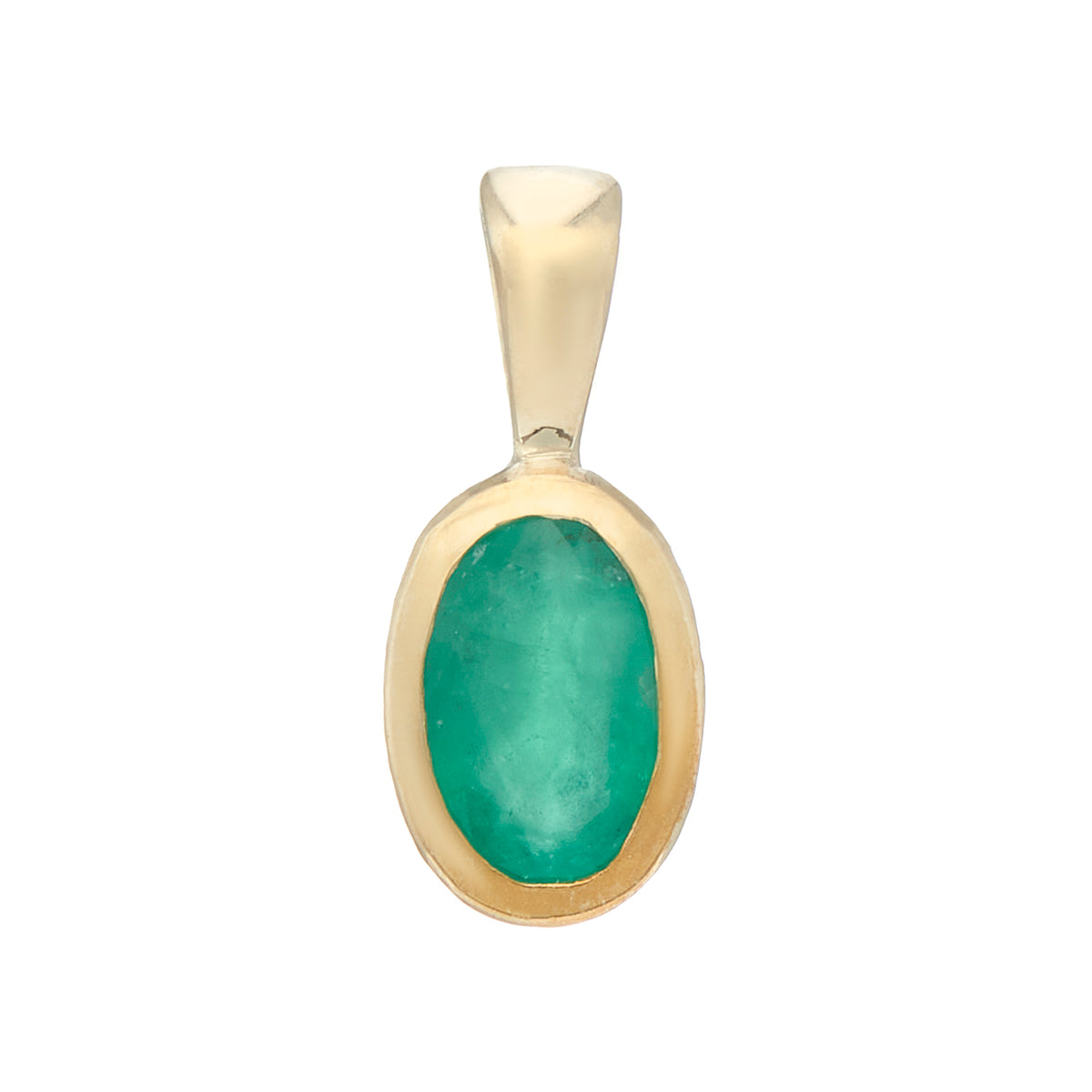 9ct gold 6x4mm oval rubover emerald pendant