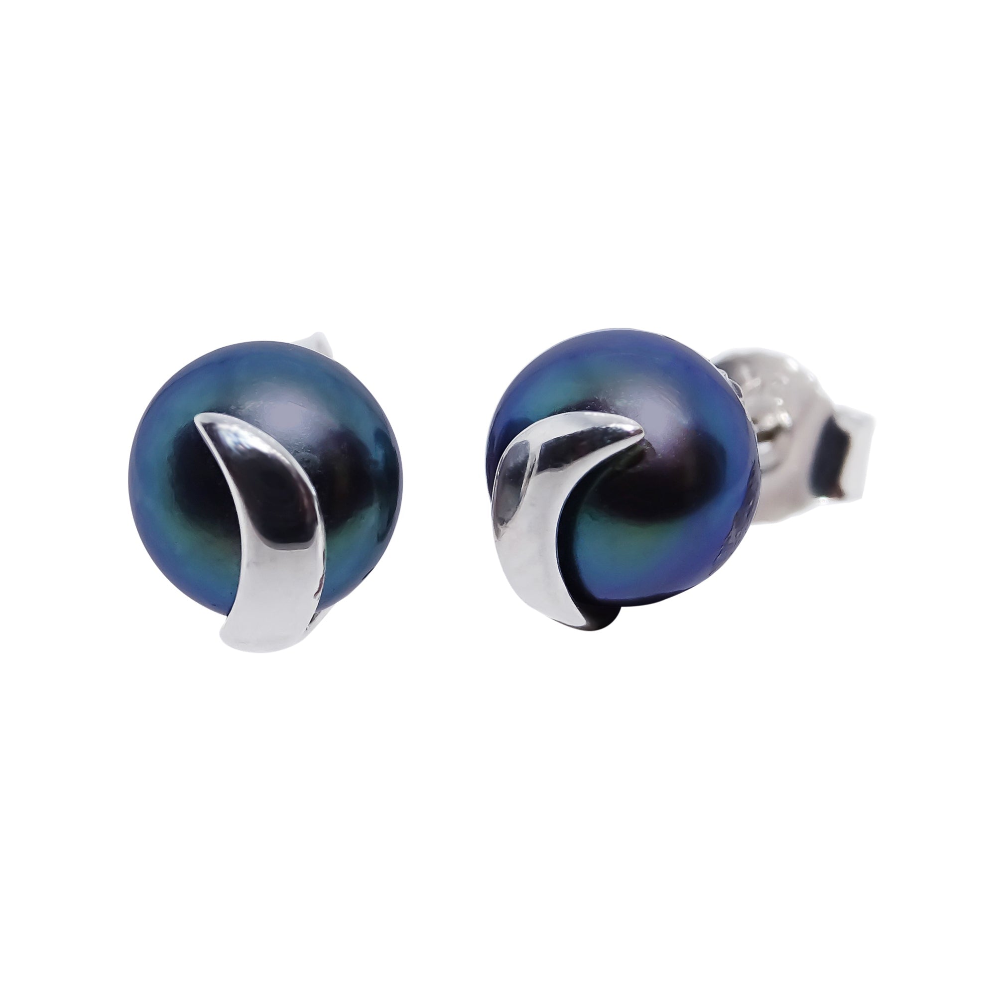 9ct white gold black freshwater pearl swirl stud earrings