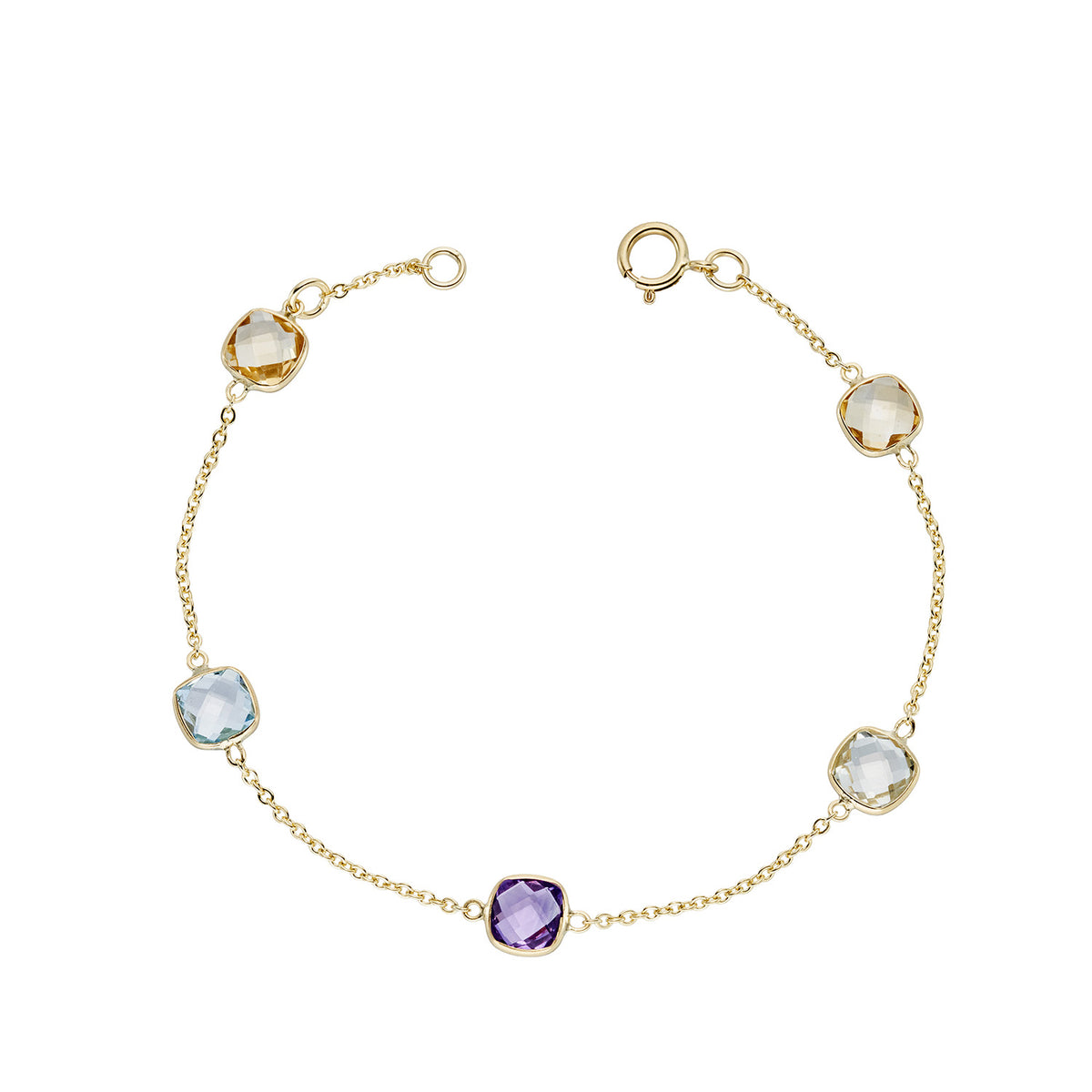 9ct gold 5 stone multi gems handmade bracelet
