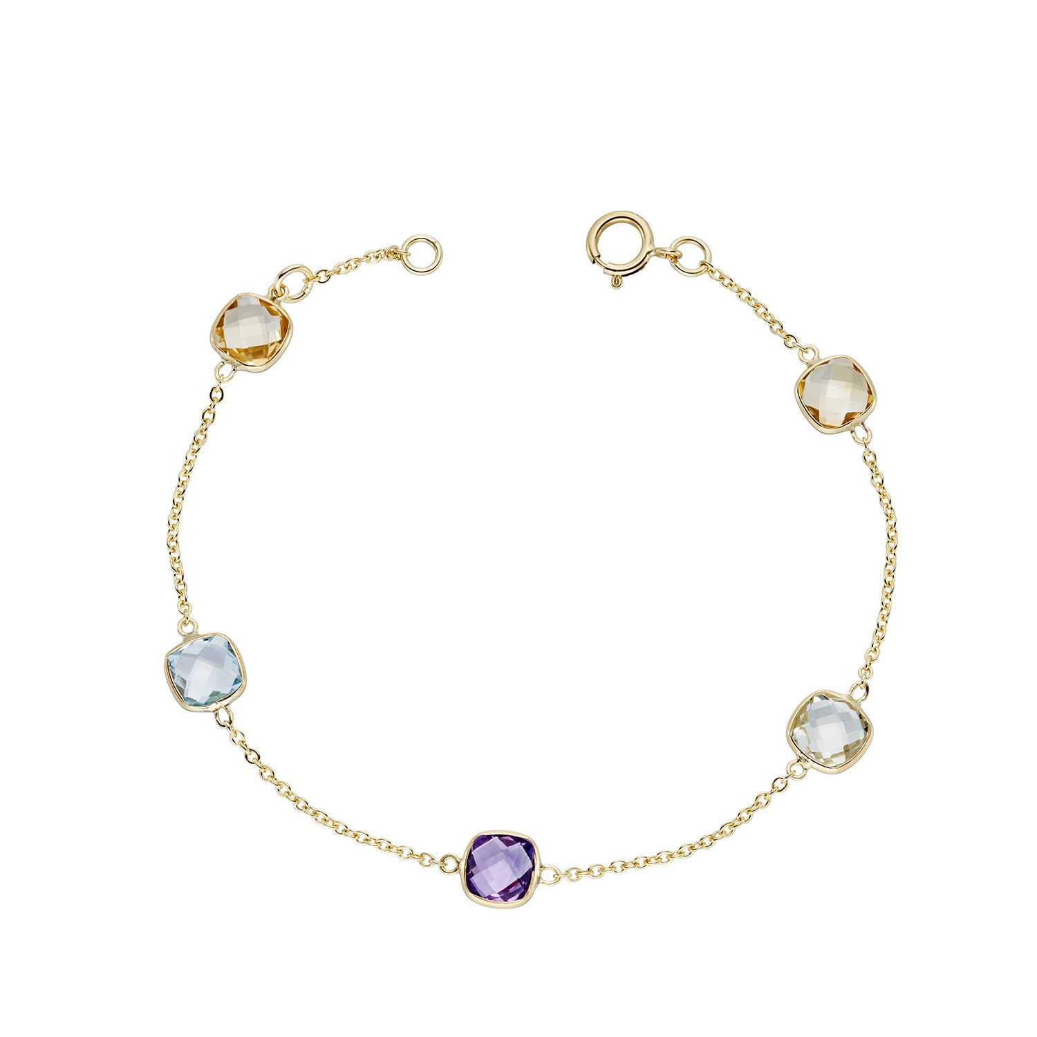9ct gold 5 stone multi gems handmade bracelet