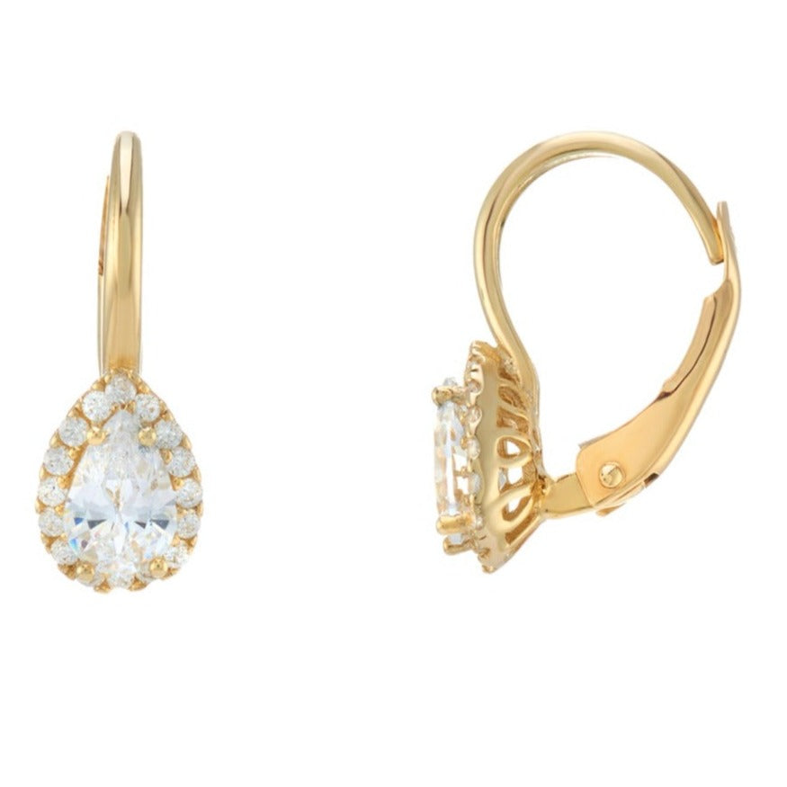 9ct gold pear shape cz & cz cluster huggy earrings