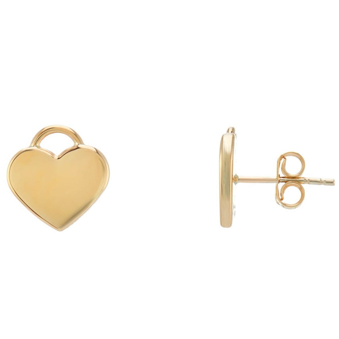 9ct gold plain heart stud earrings