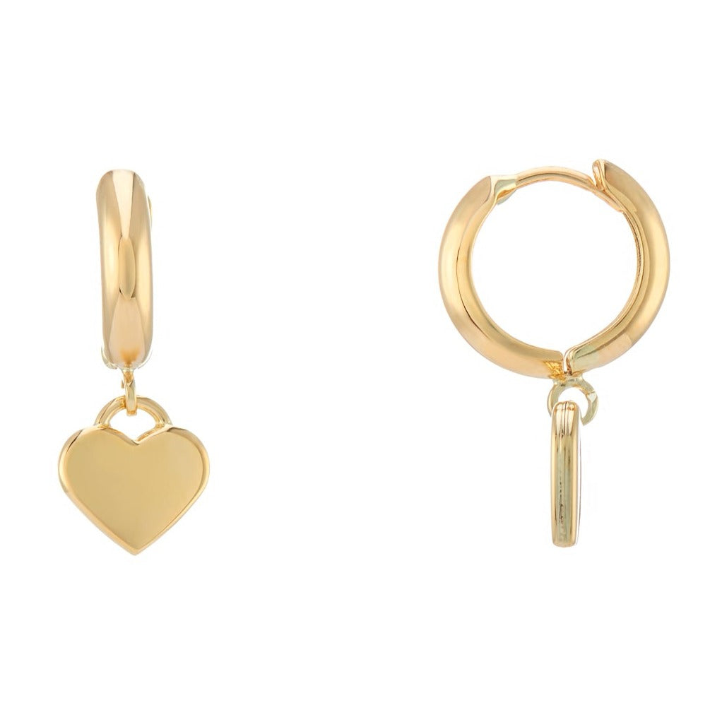 9ct gold huggy &amp; plain heart drop earrings