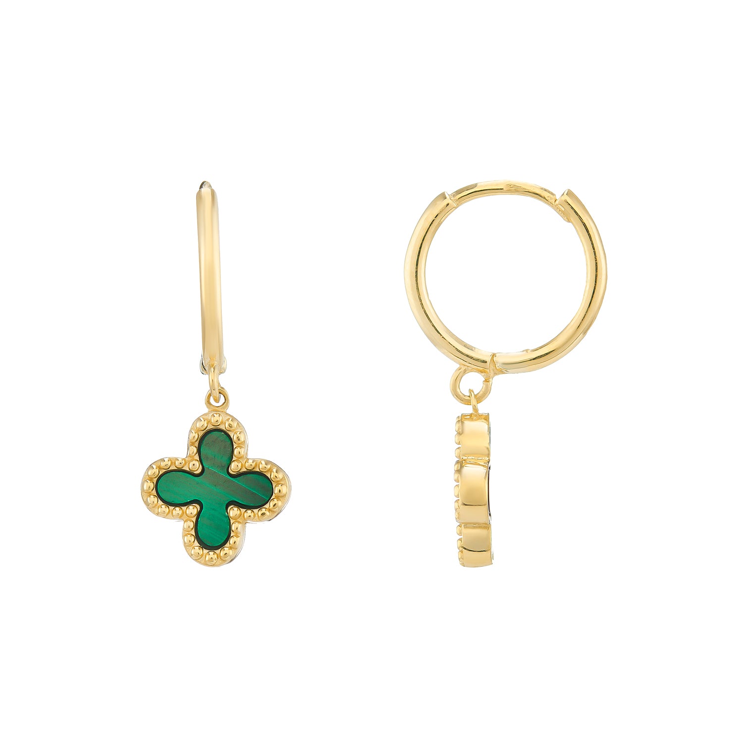 9ct gold Malachite Clover Leaf Drop Earrings