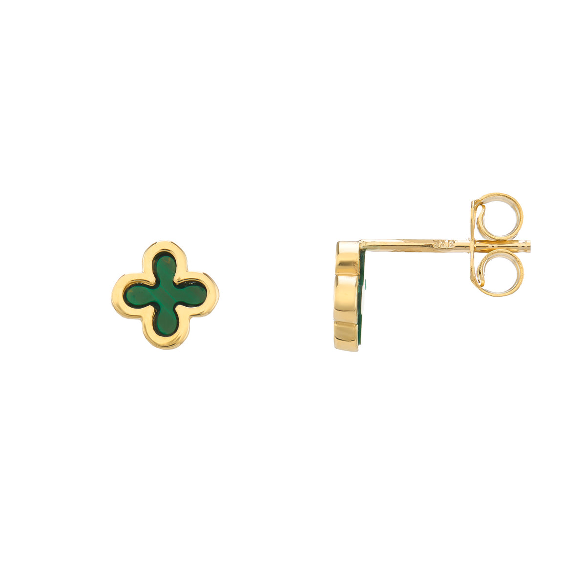 9ct Gold Malachite Clover Leaf Studs