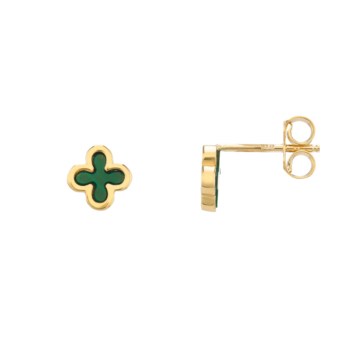 9ct Gold Malachite Clover Leaf Studs