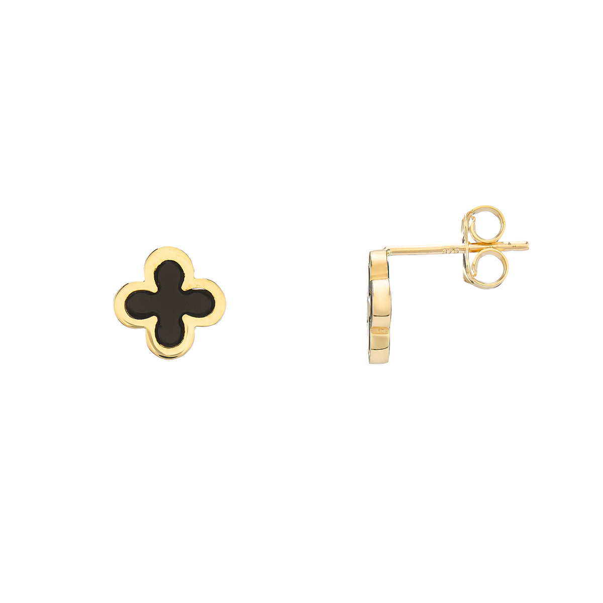 9ct gold Onyx Clover Leaf Studs